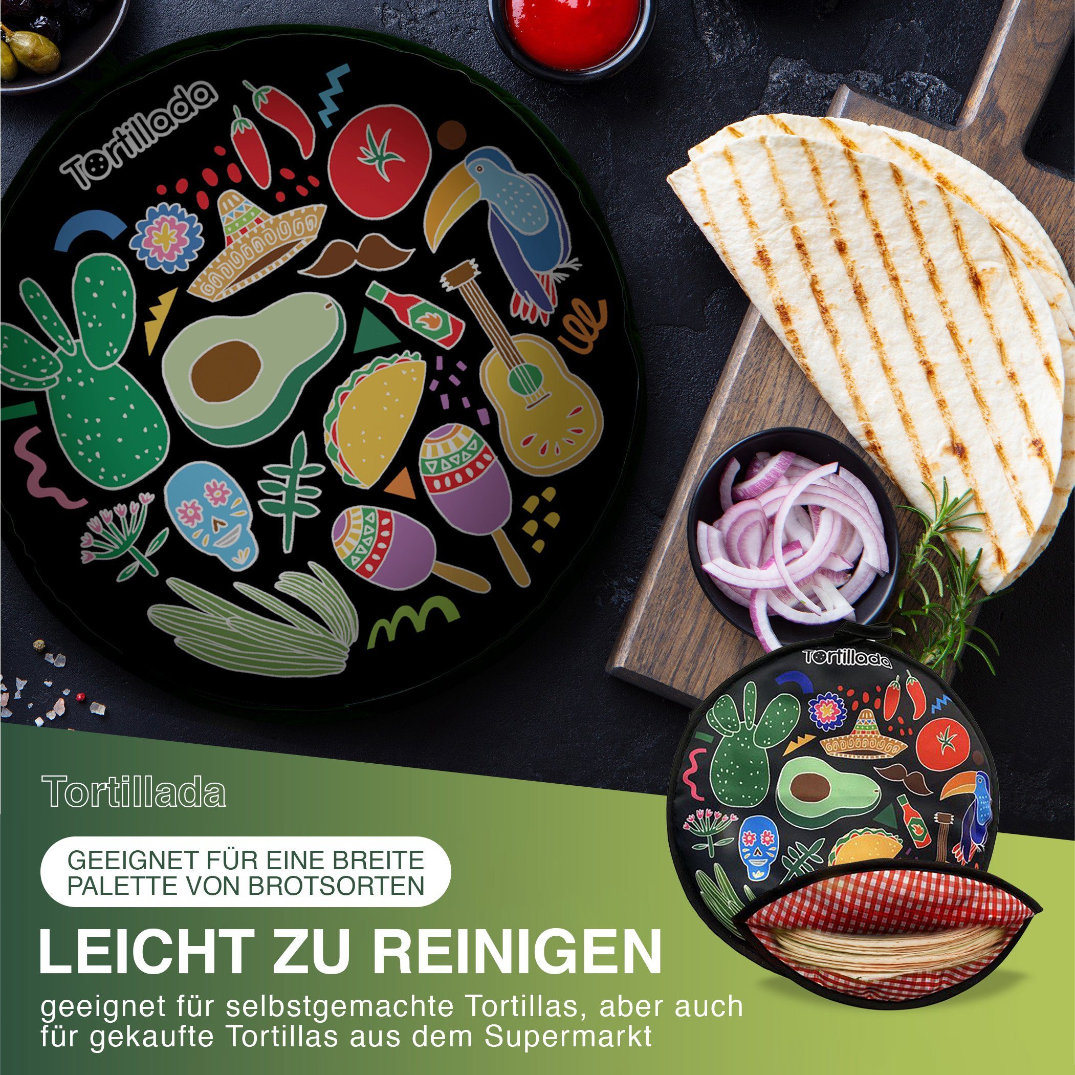 Tortillada Brotkorb Tortilla Wärmer Schwarz – Bild 5 von 5