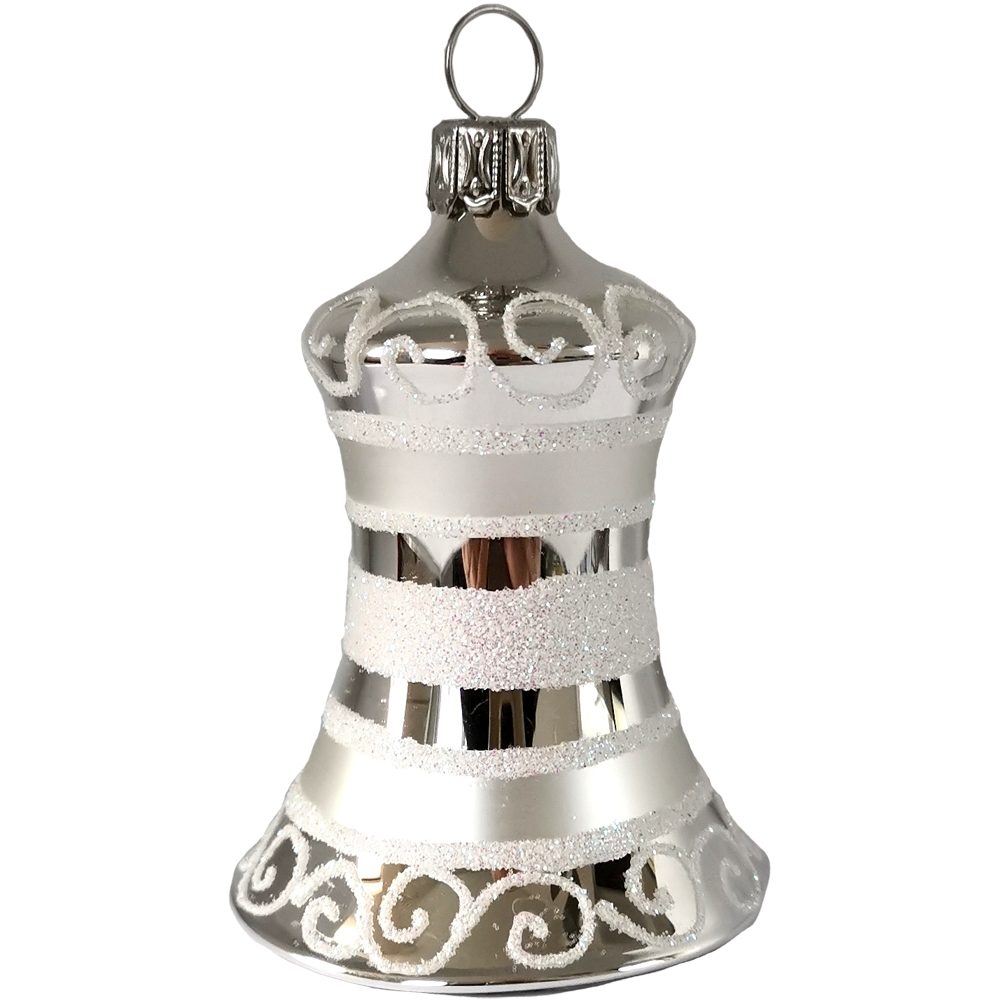 Schatzhauser Christbaumschmuck Glocke silber/weiß 6cm Ø5cm dekoriert (1-tlg), mundgeblasen, handbemalt