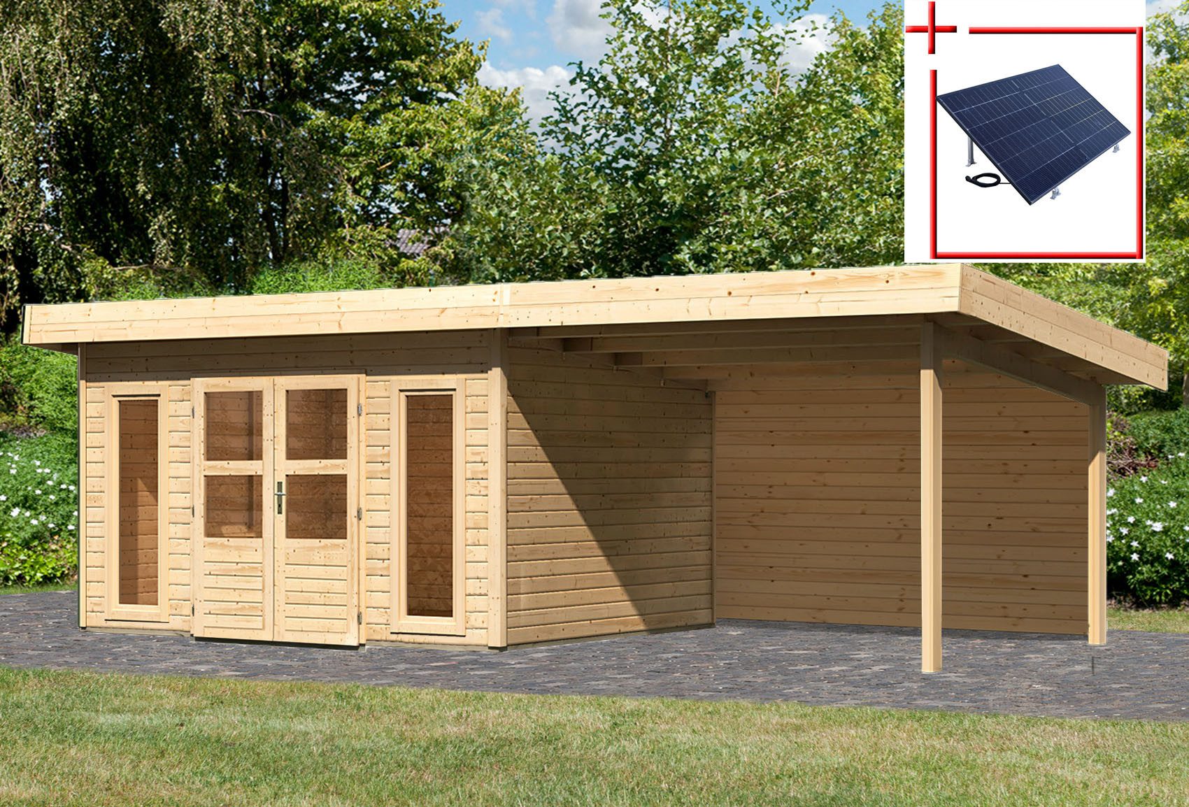 KONIFERA Gartenhaus Perlsee 4, BxT: 664x360 cm, mit Anbaudach
