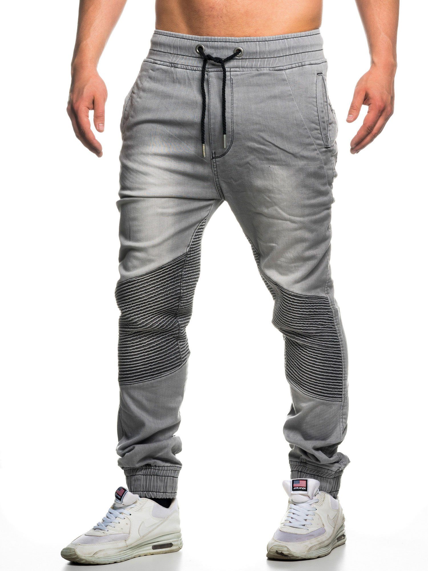 16505 & Sweat Tazzio grau im Biker-Look Jogger-Stil Hose Straight-Jeans