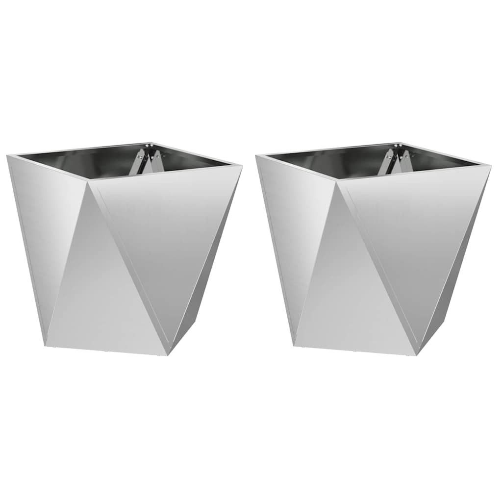 vidaXL Blumentopf Pflanzkübel 2 pcs Silber 40 x 40 x 40 cm Verzinkter Stahl (2 St)