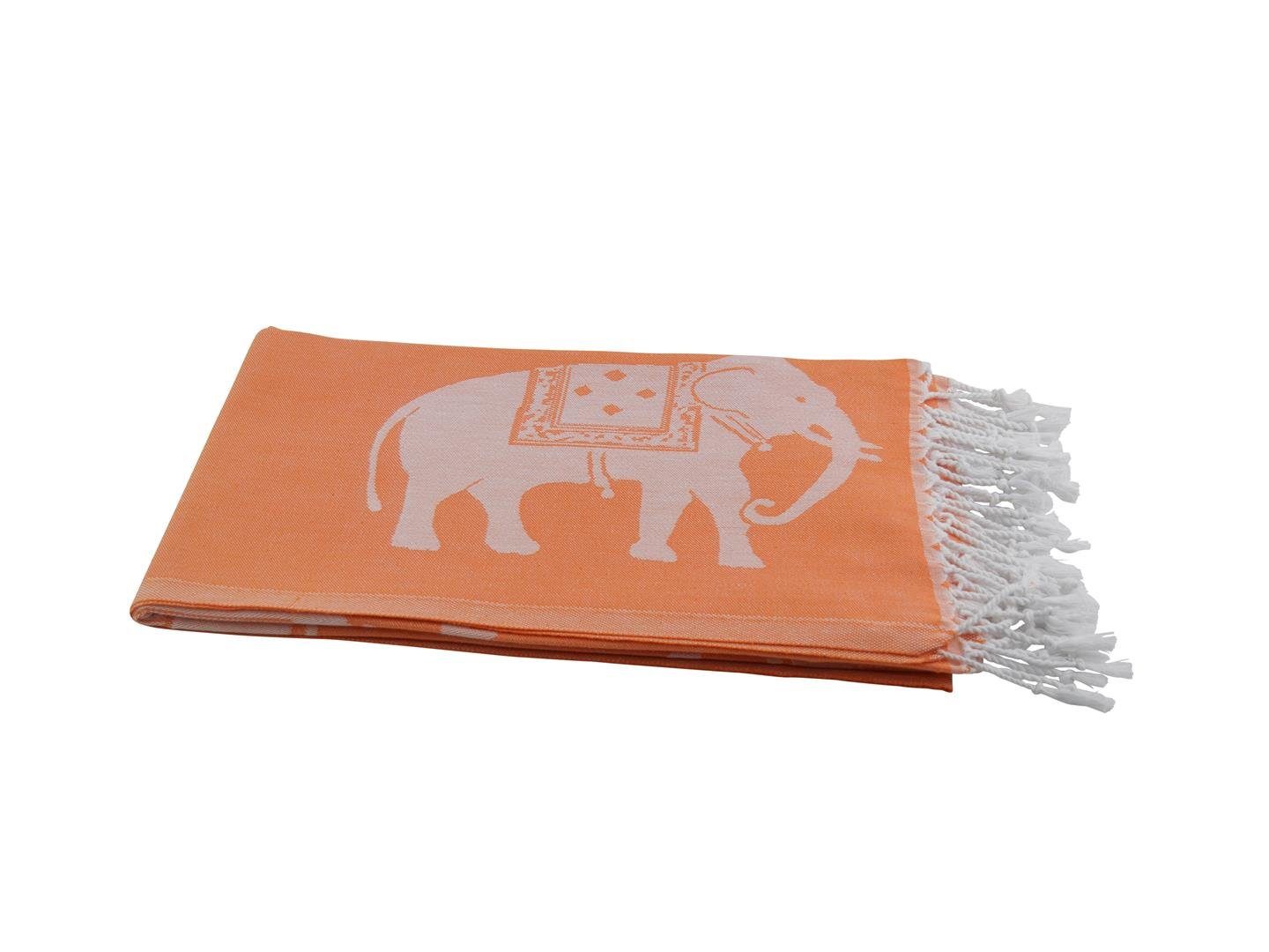 my Hamam Hamamtücher Hamamtuch m. Motiv mit blickdicht, orange 100x180, Fransen Baumwolle (1-St), Elefanten