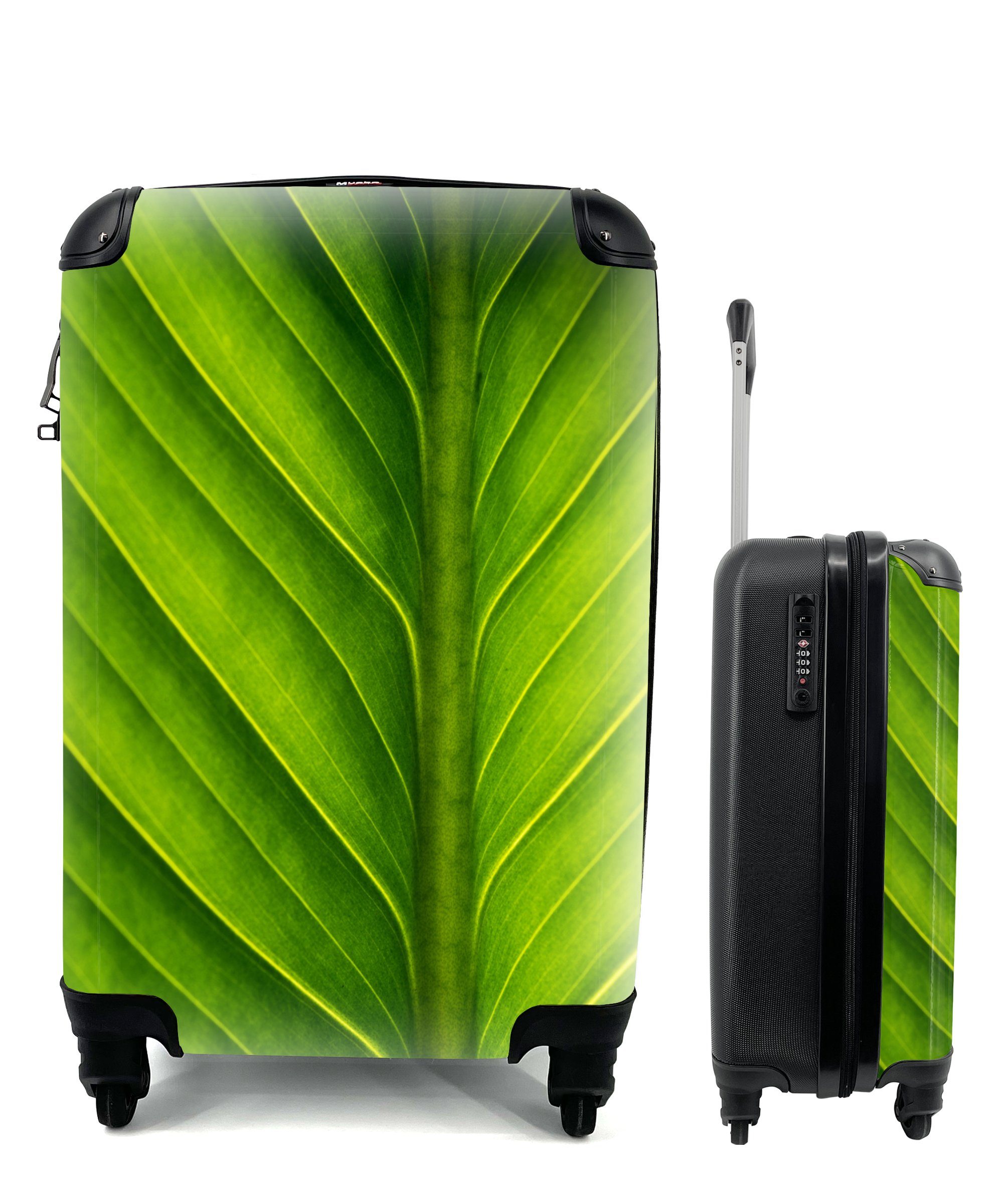MuchoWow Handgepäckkoffer Foto eines rollen, hellgrünen Reisekoffer Trolley, mit Blattes, 4 für Reisetasche Rollen, botanischen Handgepäck Ferien