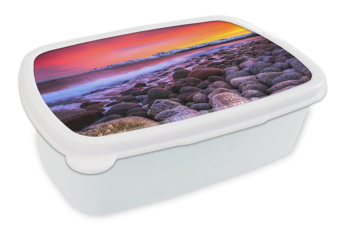 MuchoWow Lunchbox Sonne - Steine - Schnee - Landschaft - Wasser, Kunststoff, (2-tlg), Brotbox für Kinder und Erwachsene, Brotdose, für Jungs und Mädchen weiß