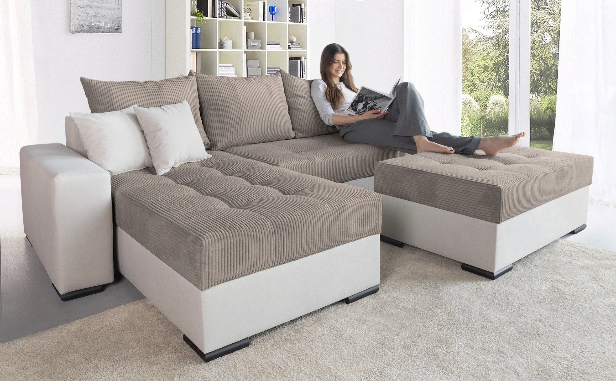 COLLECTION AB Ecksofa Josy L-Form, B: 214 cm in Cord, Cord-Mix, mit Bettfun günstig online kaufen