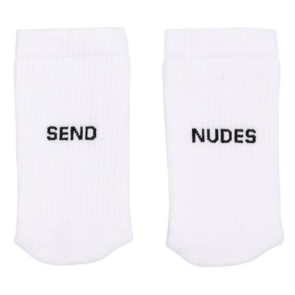 Eulenschnitt Schuhlöffel Socken Weiß Send Nudes (Größe:43-46)