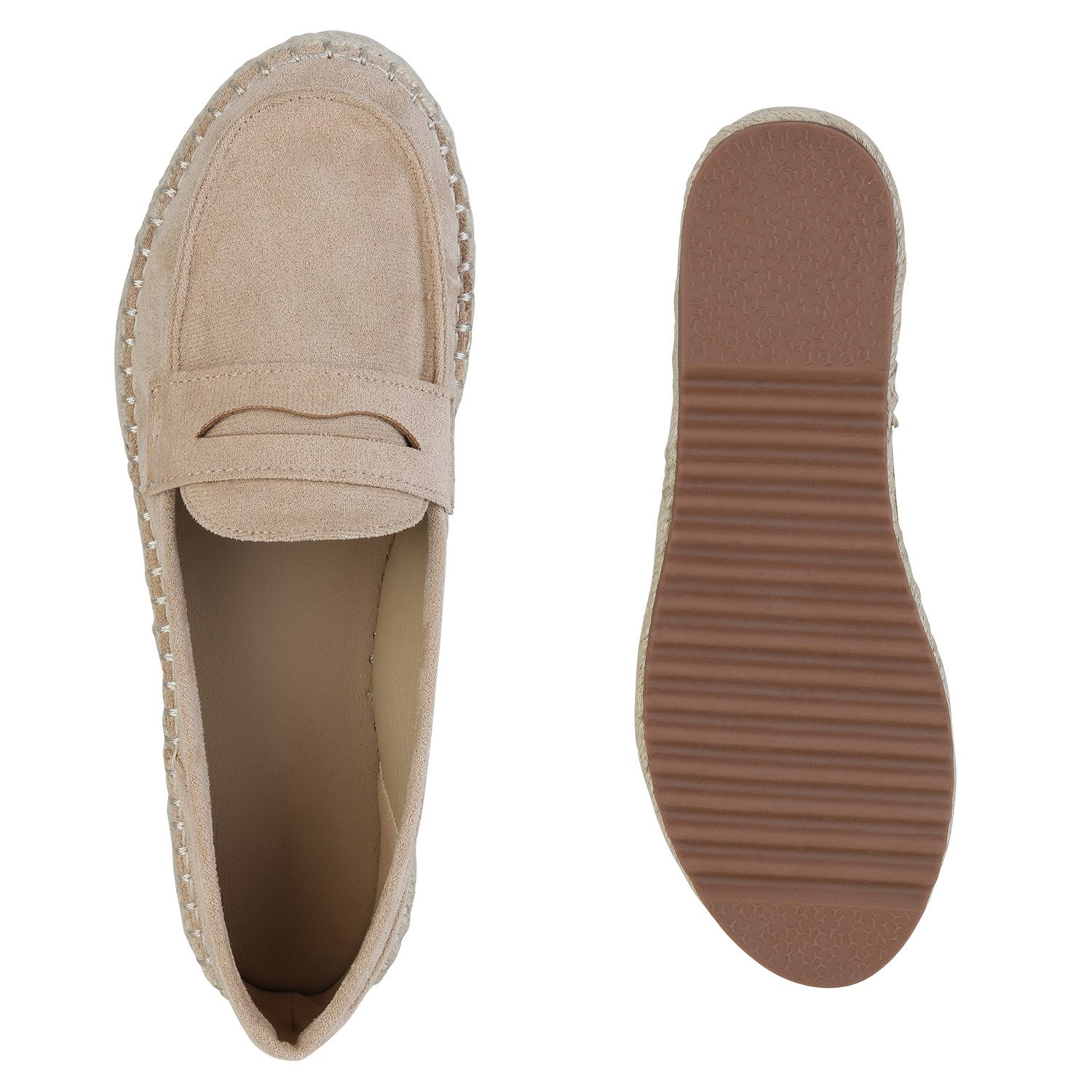 VAN HILL 841129 Espadrille Damen Espadrilles Slippers Bast Profil-Sohle Schlupf-
