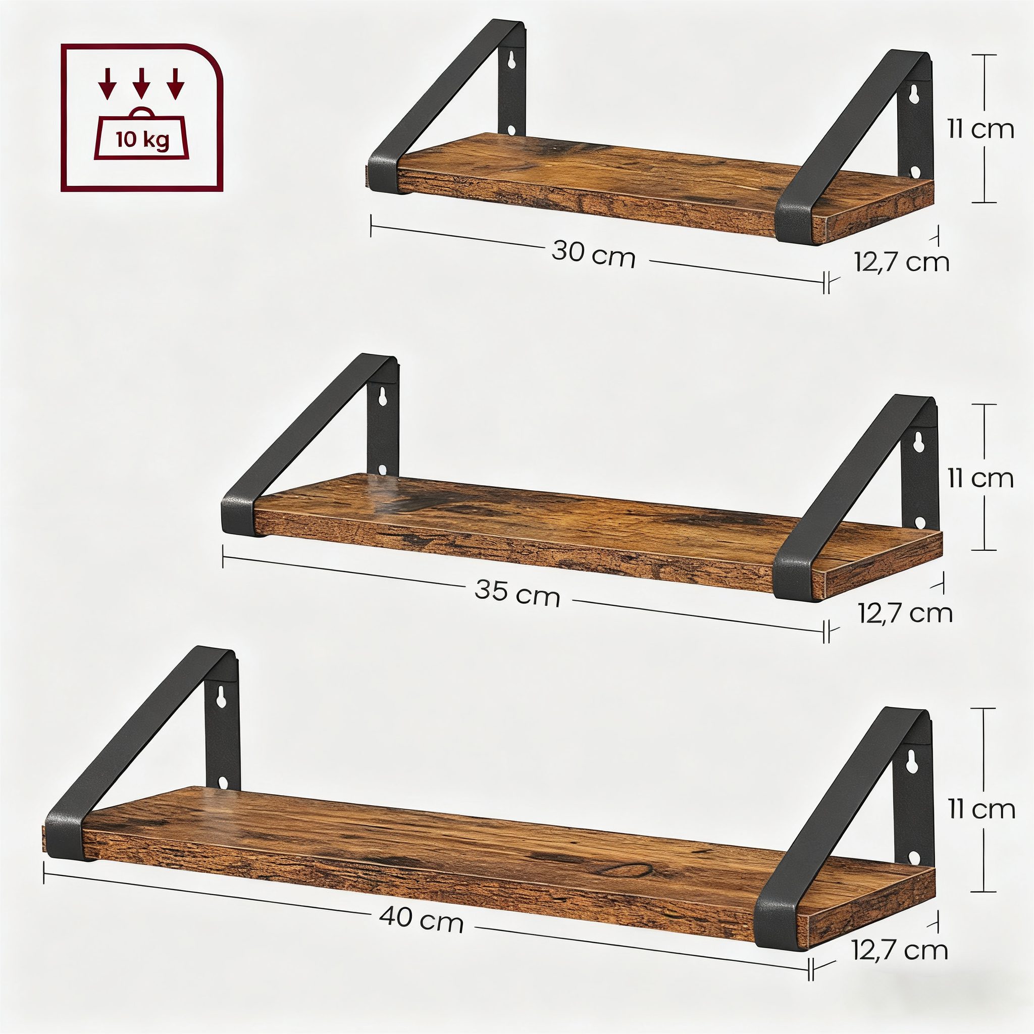 VASAGLE Wandregal Schweberegal, 3er Set, Regalbrett, 2 Montagemöglichkeiten günstig online kaufen