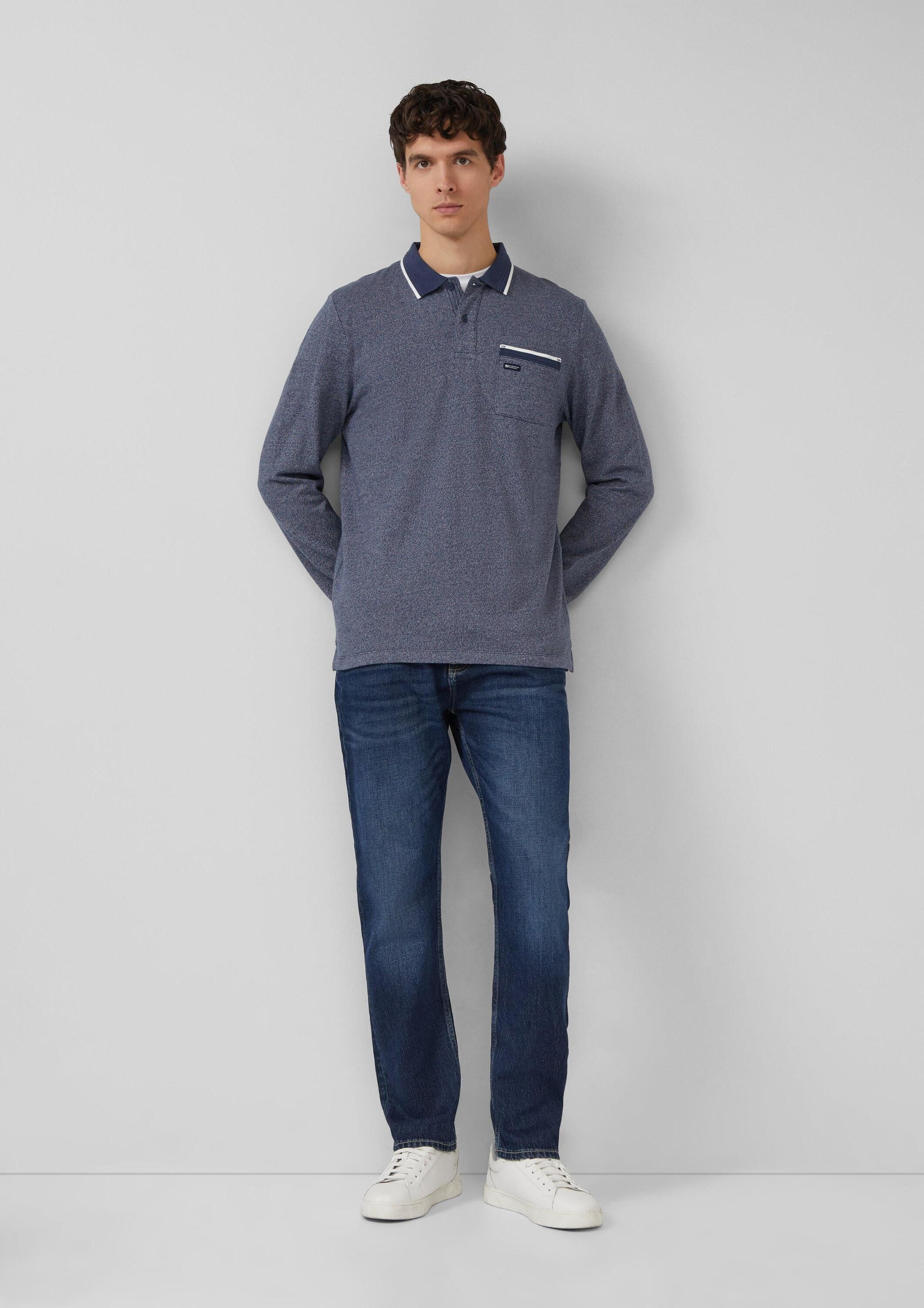 s.Oliver Langarmshirt Polo-Shirt Langarm-Polo mit Bündchen in Melange-Optik
