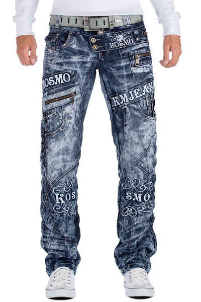 Kosmo Lupo 5-Pocket-Jeans Auffällige Herren Hose BA-KM051 Markante Waschnung und Verzierungen