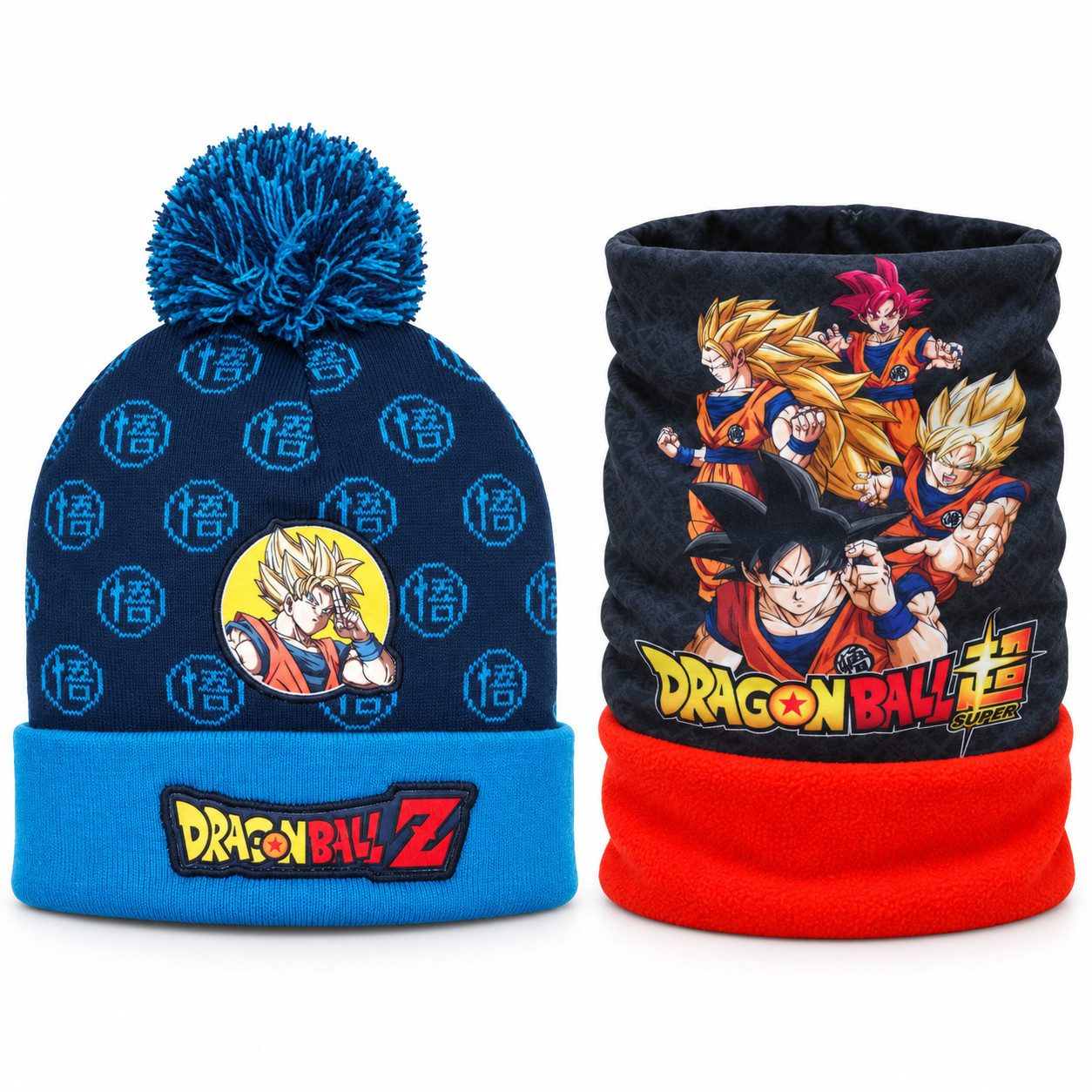 Dragon Ball Bommelmütze Anime Dragon Ball Z Kinder 2 tlg Set Wintermütze Bommelmütze Snood (Spar-Set, 2-St) Gr. 52 bis 54