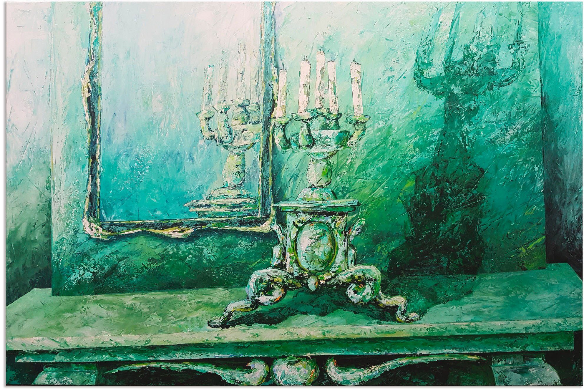 versch. Wandaufkleber als Poster oder Alubild, Barocker Leinwandbild, (1 Größen Innenarchitektur in Wandbild Leuchter Artland grün, St),