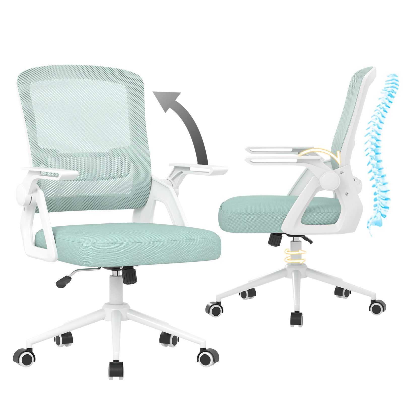 ZAISZE Bürostuhl Ergonomischer Bürostuhl mit Mesh-Rückenlehne und Lendenstütze (Verstellbarer Armlehnen, Atmungsaktiv, Höhenverstellbarer Schreibtischstuhl mit 90° Klappbaren Armlehnen), Verlängerte und Verbreiterte Rückenlehne, Drehstuhl fürs Homeoffice