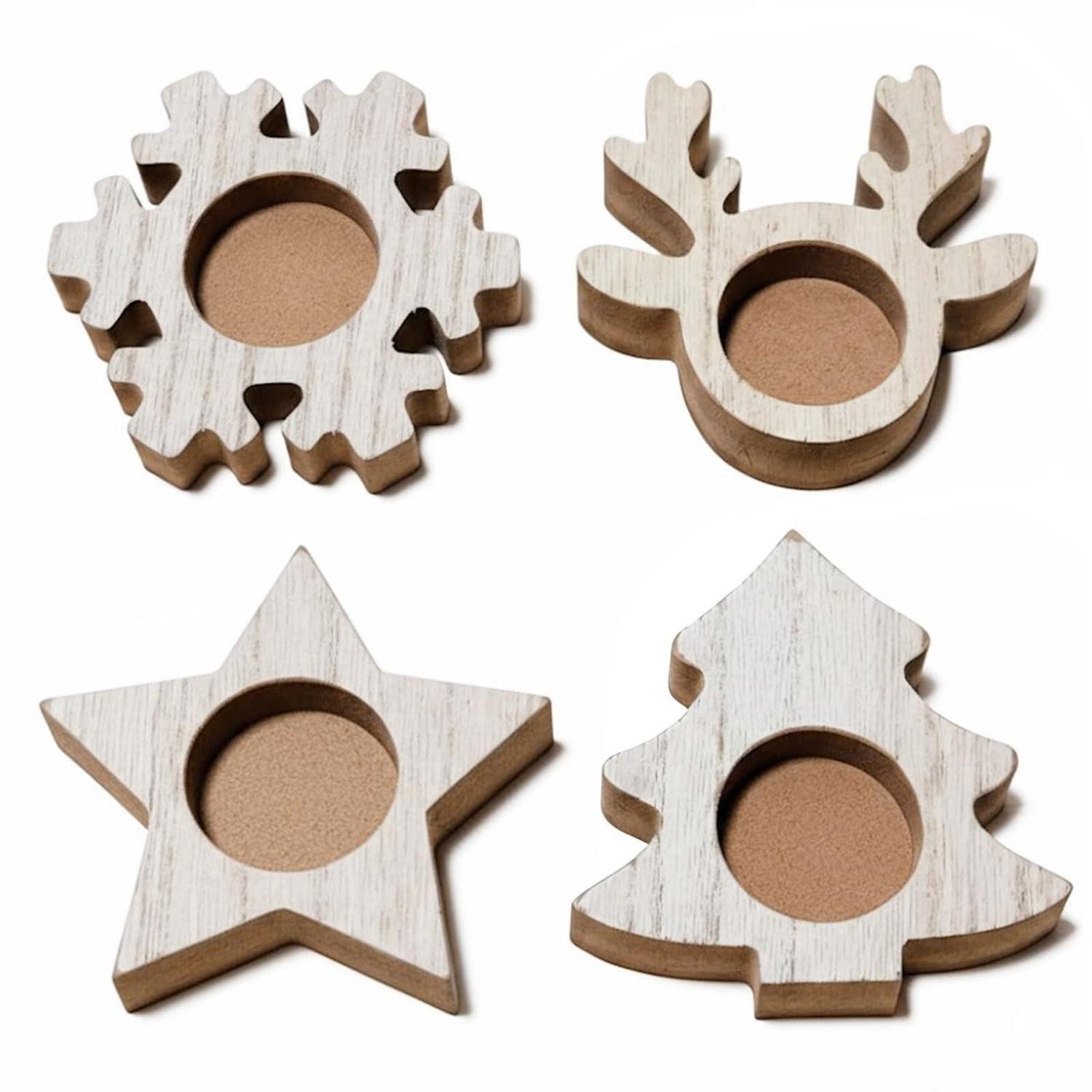 LuxusKollektion Teelichthalter Teelichthalter Weihnachten Holz 4er Set
