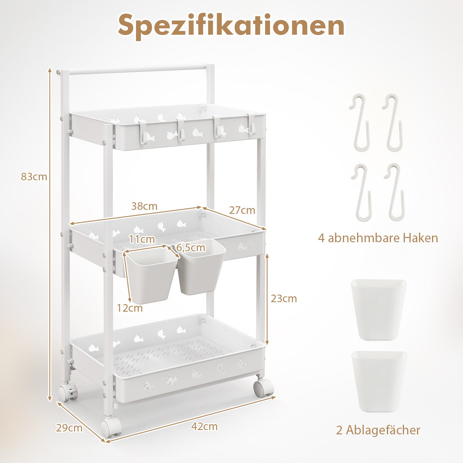 KOMFOTTEU Druckertisch, 3-Ebenen Rollwagen mit Universalrädern