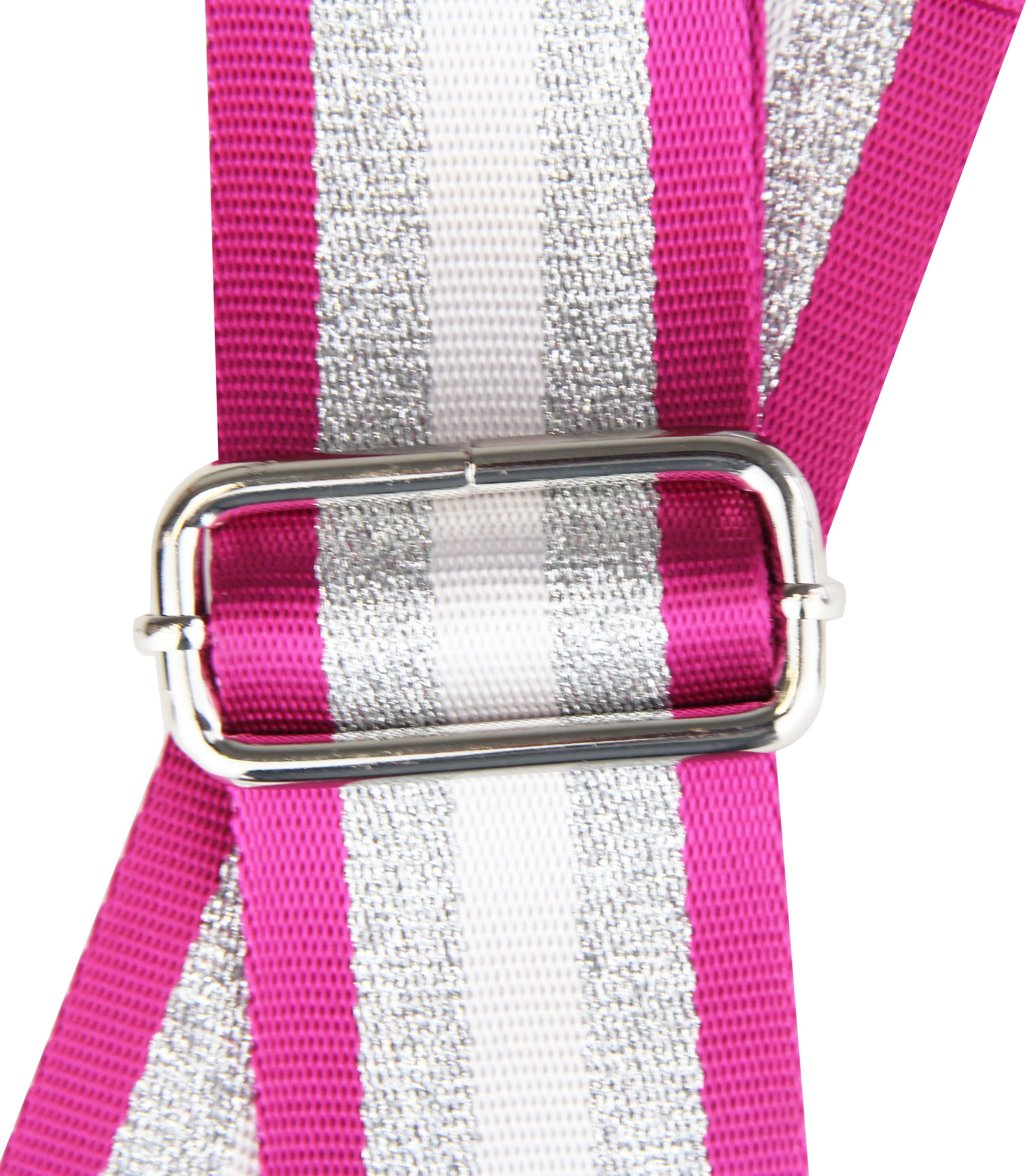 Silber für Frentree ITALY, Taschen, Gestreift MADE Muster: Gurt, IN Pink Schulterriemen verstellbarer Schultergurt 5cm breiter