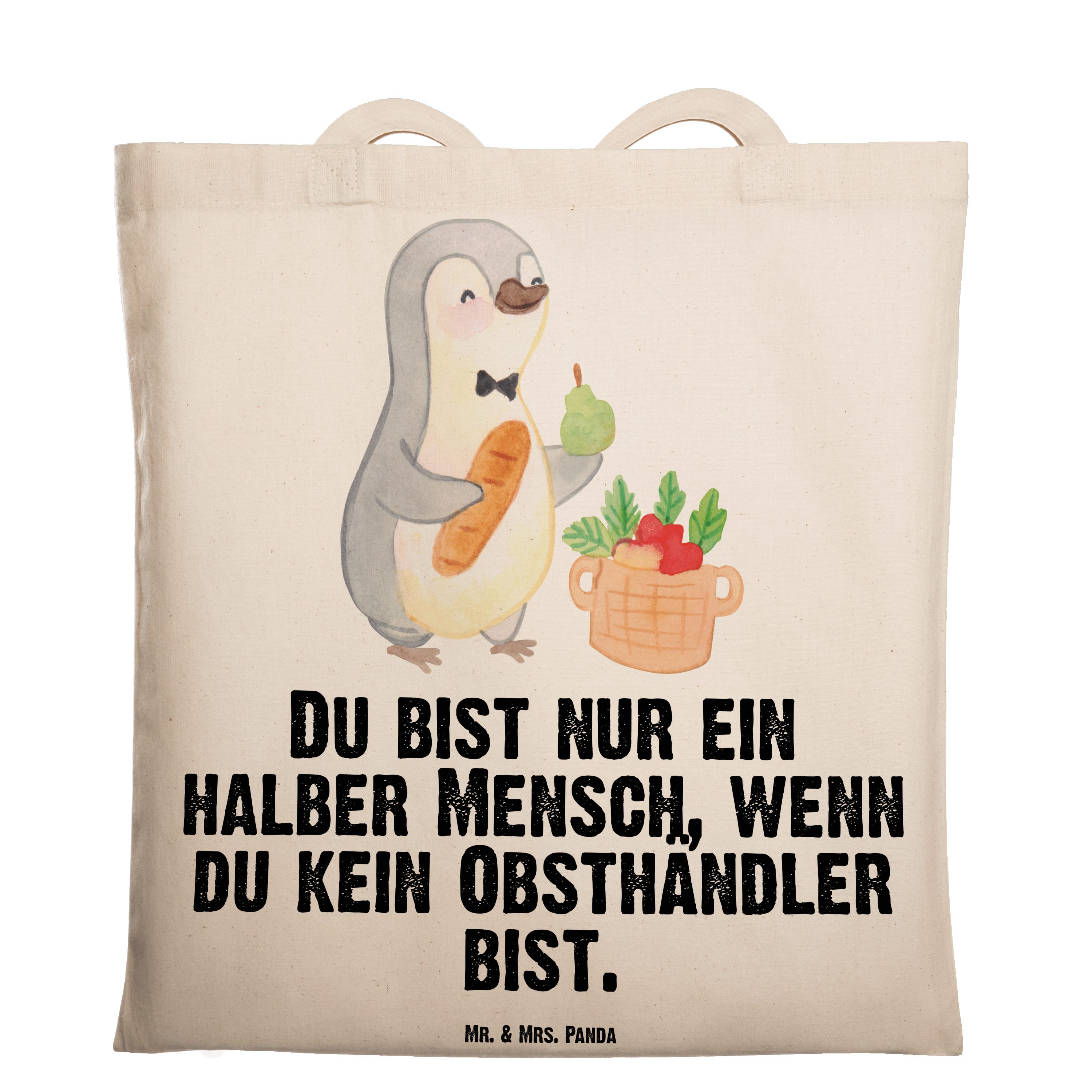 Panda Obsthändler mit und Transparent & Herz Mrs. Obst- Mr. - Geschenk, - Tragetasche Gemüsehändle (1-tlg)