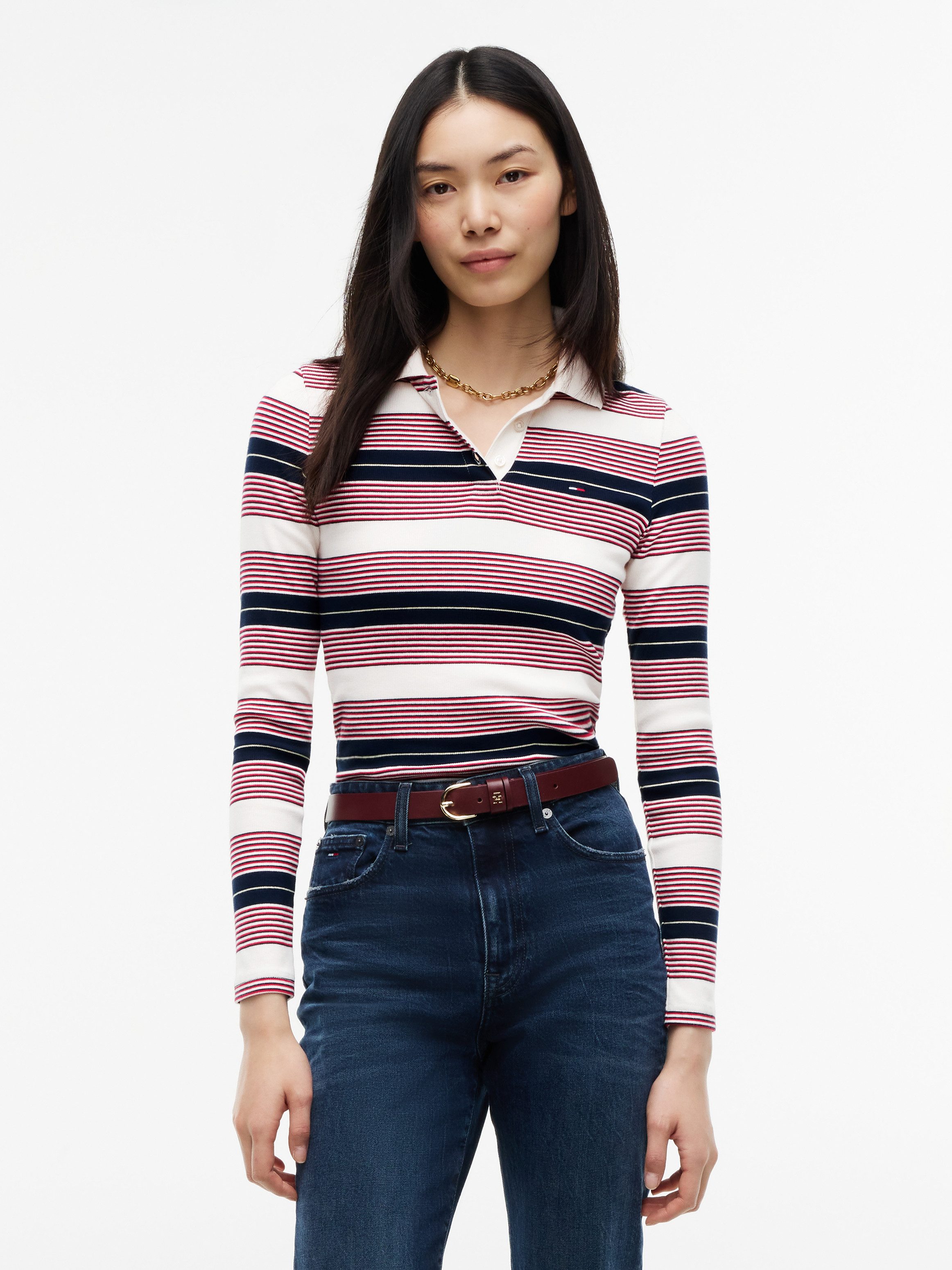 Tommy Jeans Langarm-Poloshirt TJW SLIM RIB LS POLO EXT Baumwollmischung, slim fit, figurbetont, in gerippter Struktur
