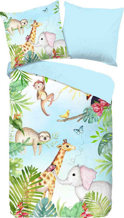Kinderbettwäsche Bambini Bettwäsche-Set, good morning, Renforcé, 2 teilig, mit niedlichen Dschungel-Tieren
