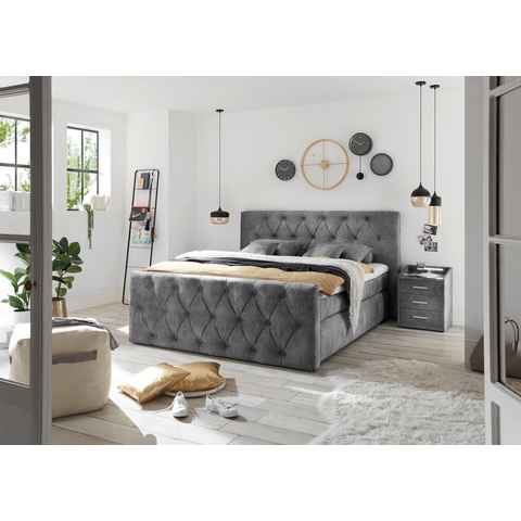 ED EXCITING DESIGN Boxspringbett Hammonton, inkl. Topper mit Klimaband und 2 versteckten Bettkästen