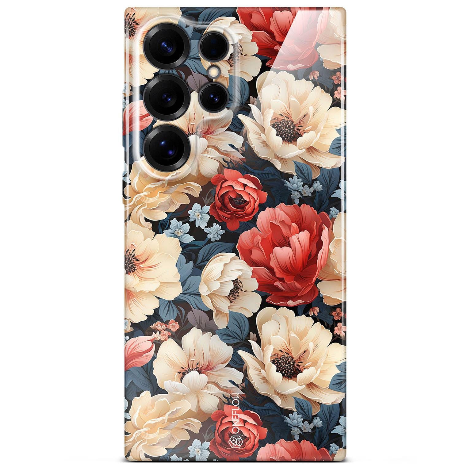 ONEFLOW Handyhülle für Samsung Galaxy S25 Ultra Hülle dünn Flower Cover Weiß Rot 6,9 Zoll, Blumen Muster Handy Schutzhülle in Floral Design Case mit Kameraschutz