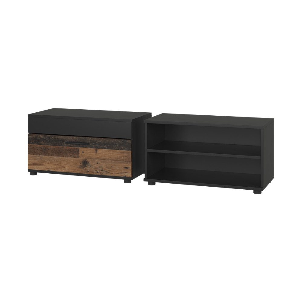 Vicco Wohnwand Berno, Schwarz/Oldstyle, 2 Teile günstig online kaufen
