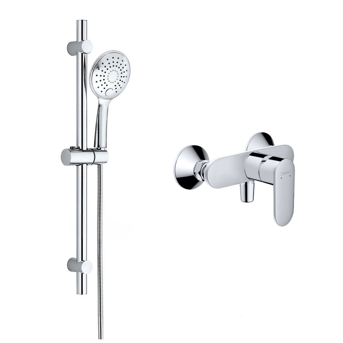 hansgrohe Duscharmatur Vernis Blend Einhebelmischer Set mit Aloni Handbrause und Regendusche (Spar-Set) Aufputz Wandmontage, Armatur in chrom oder schwarz matt