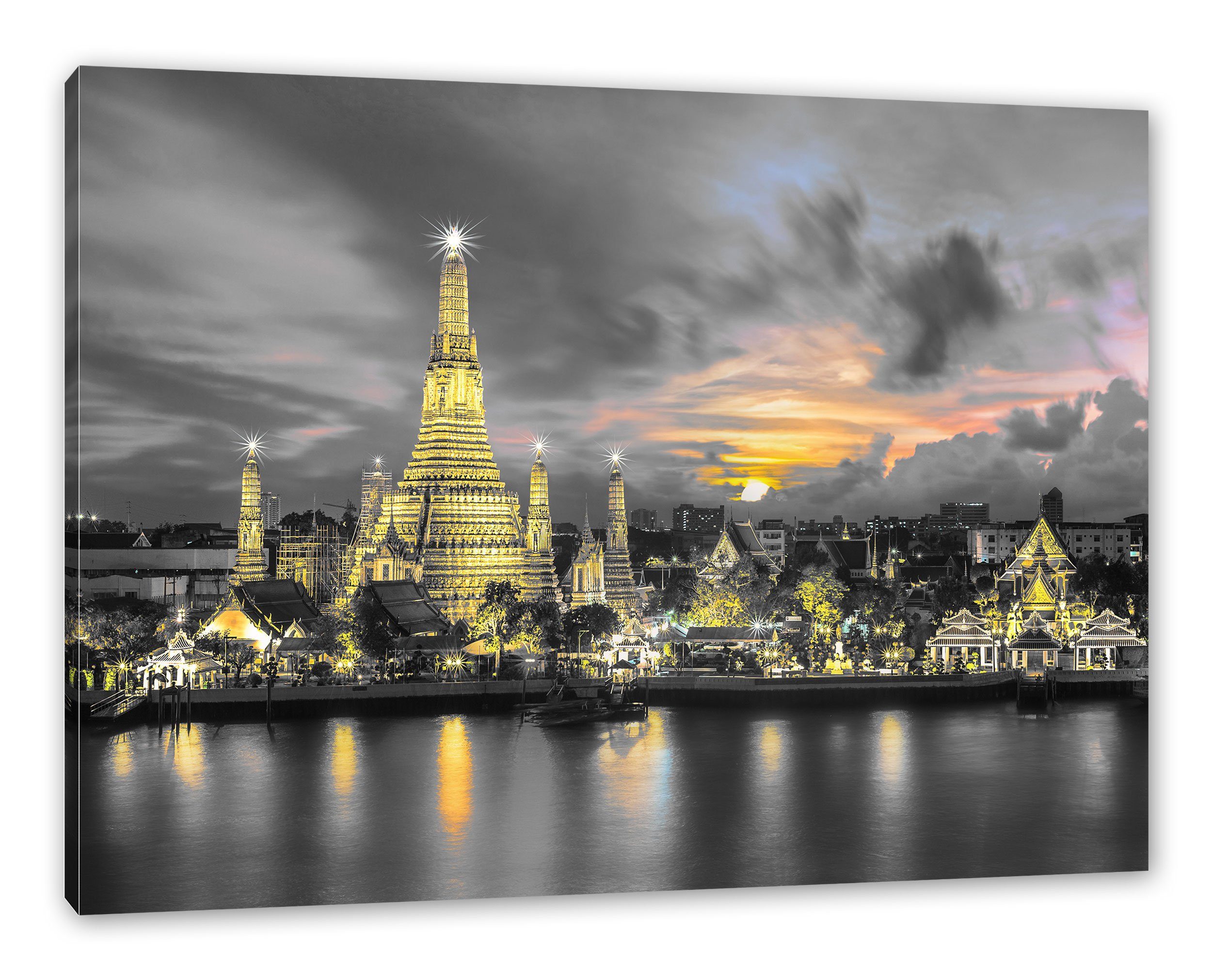 Thailand Tempel (1 Thailand, Tempel inkl. Zackenaufhänger Leinwandbild Bangkok fertig Pixxprint bespannt, Bangkok Leinwandbild St),