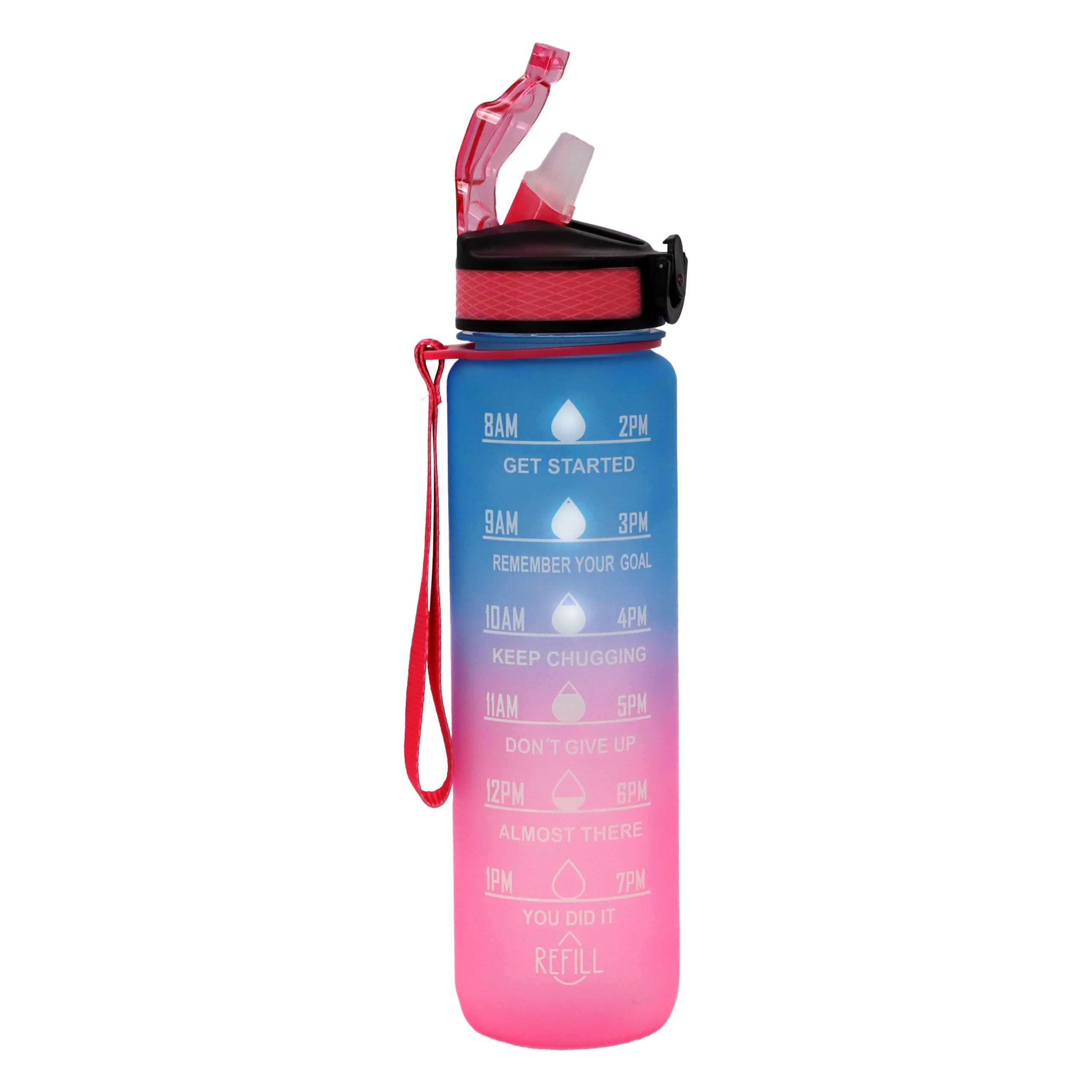Lacers Trinkflasche Petrolline Trinkflasche 1000ml mit Strohhalm & Zeitmarkierung, Zeitmarkierung, Trinkauslass, Trageschlaufe, Deckelverschluss
