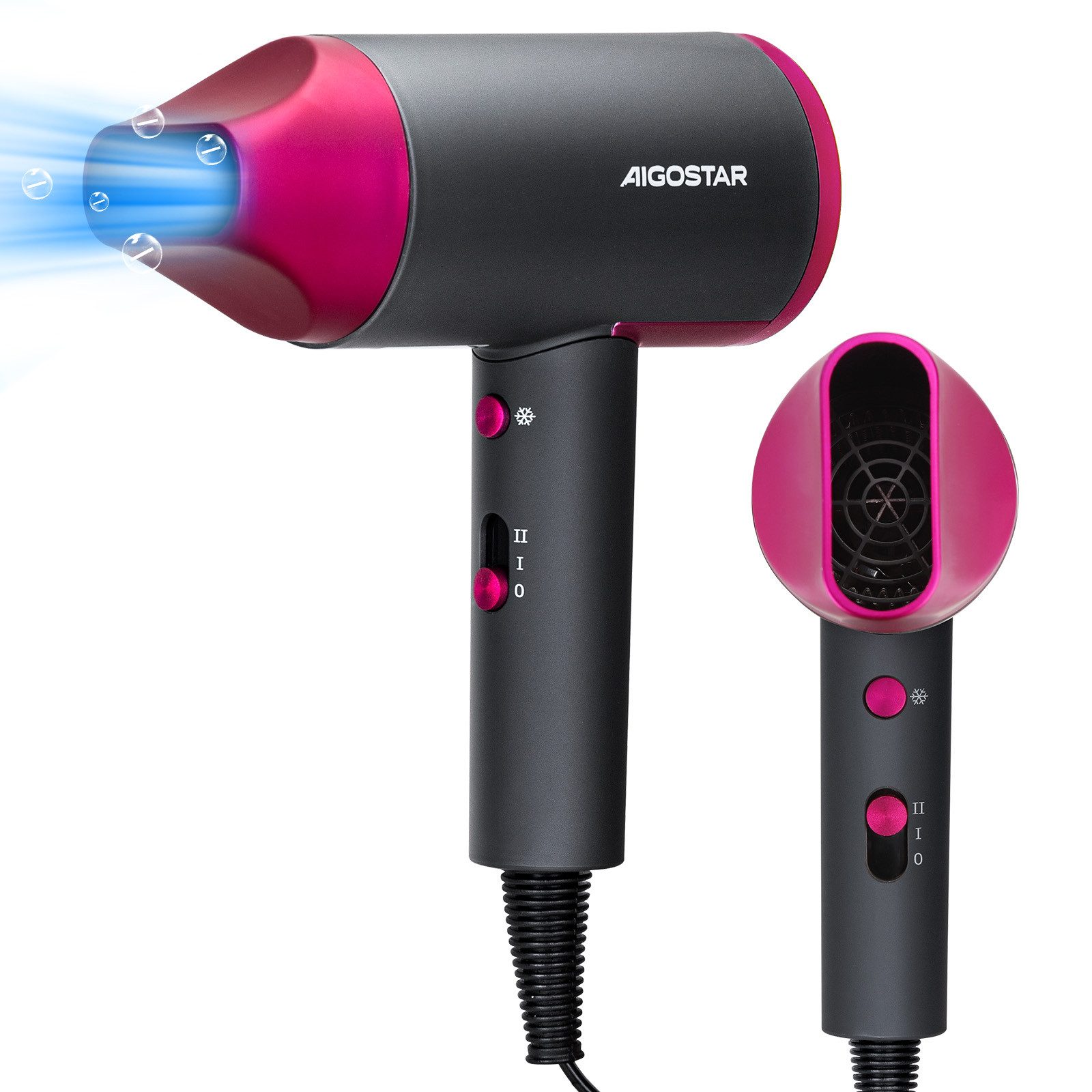 Aigostar Haartrockner 2200W Ionen Föhn, 2 Geschwindigkeiten, 3 Heizstufen, Schnell Trocknen, 2200,00 W, Negative Ion Technologie, doppelten Schutz gegen Überhitzung