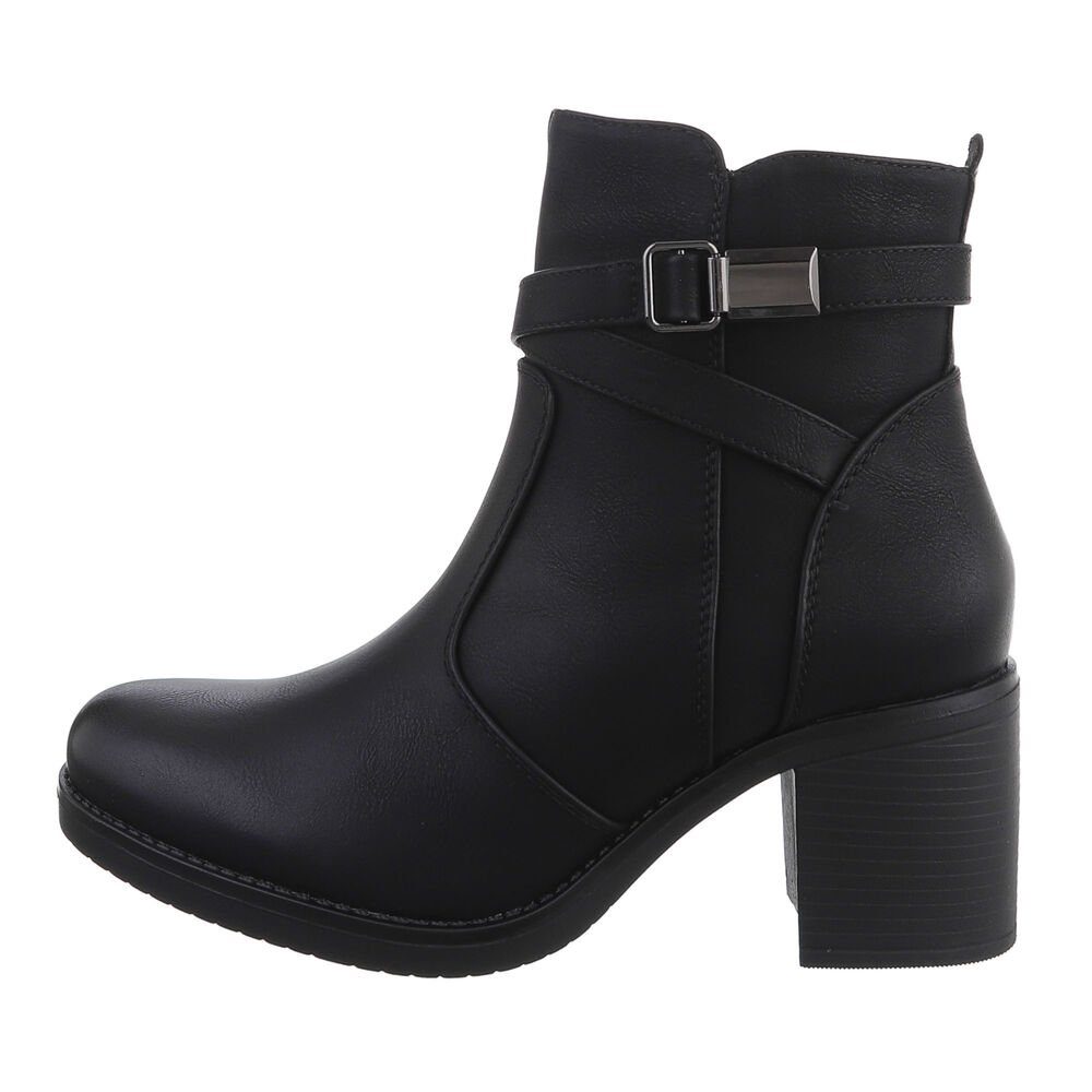 Ital-Design Damen Freizeit Stiefelette Blockabsatz Klassische Stiefeletten in Schwarz