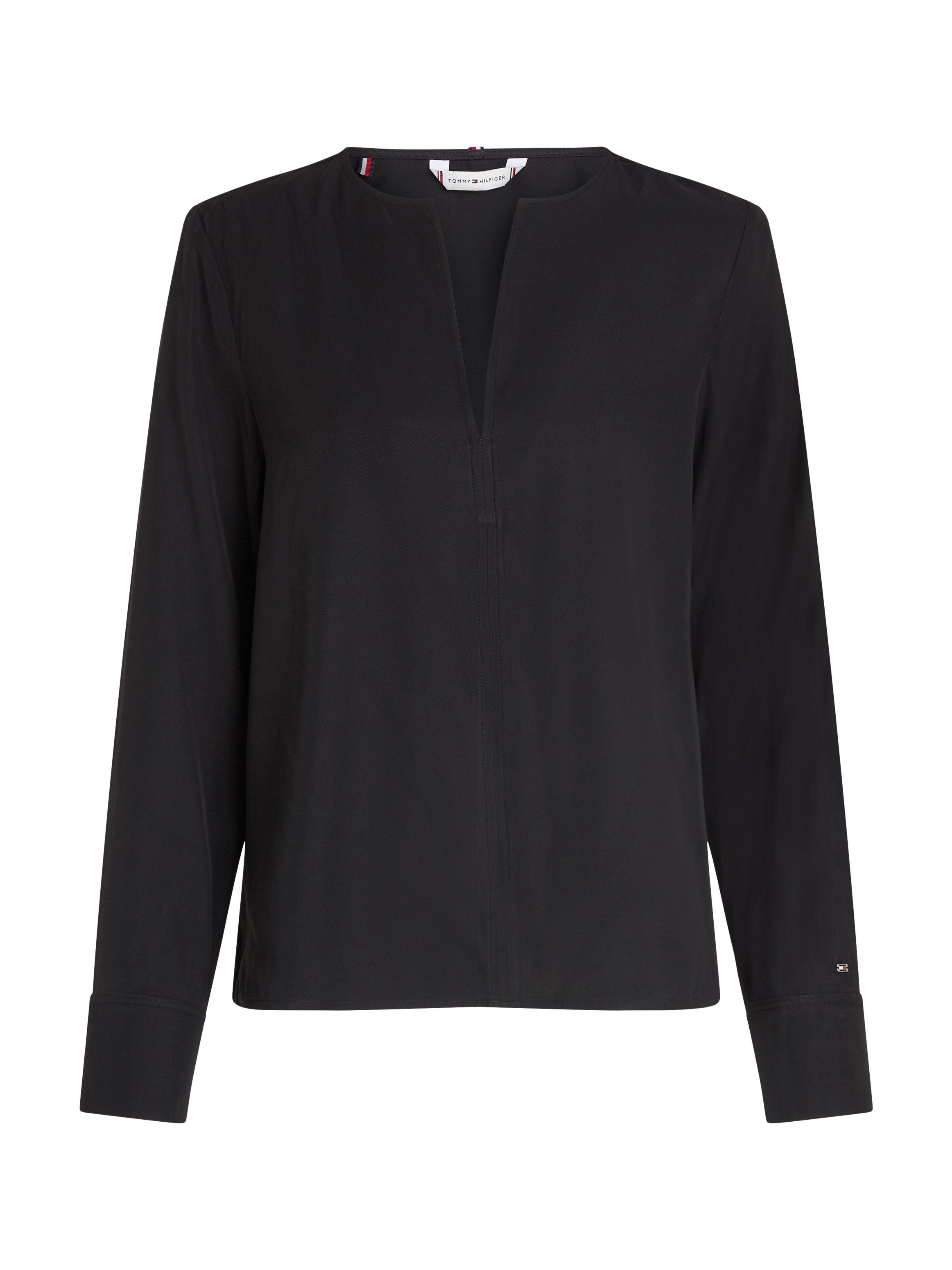 Tommy Hilfiger Klassische Bluse VISCOSE REGULAR V-NECK LS BLOUSE mit Tommy Hilfiger Flagge