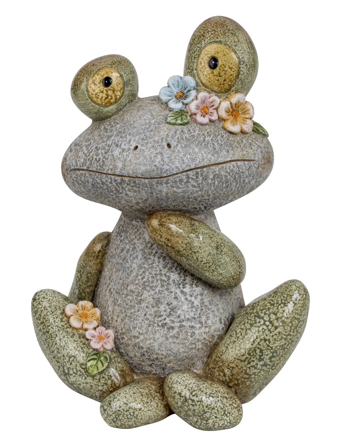 MF Gartenfigur Dekofigur Steinfrosch Lotti mit Blumen aus Magnesia 33cm, (1 St)