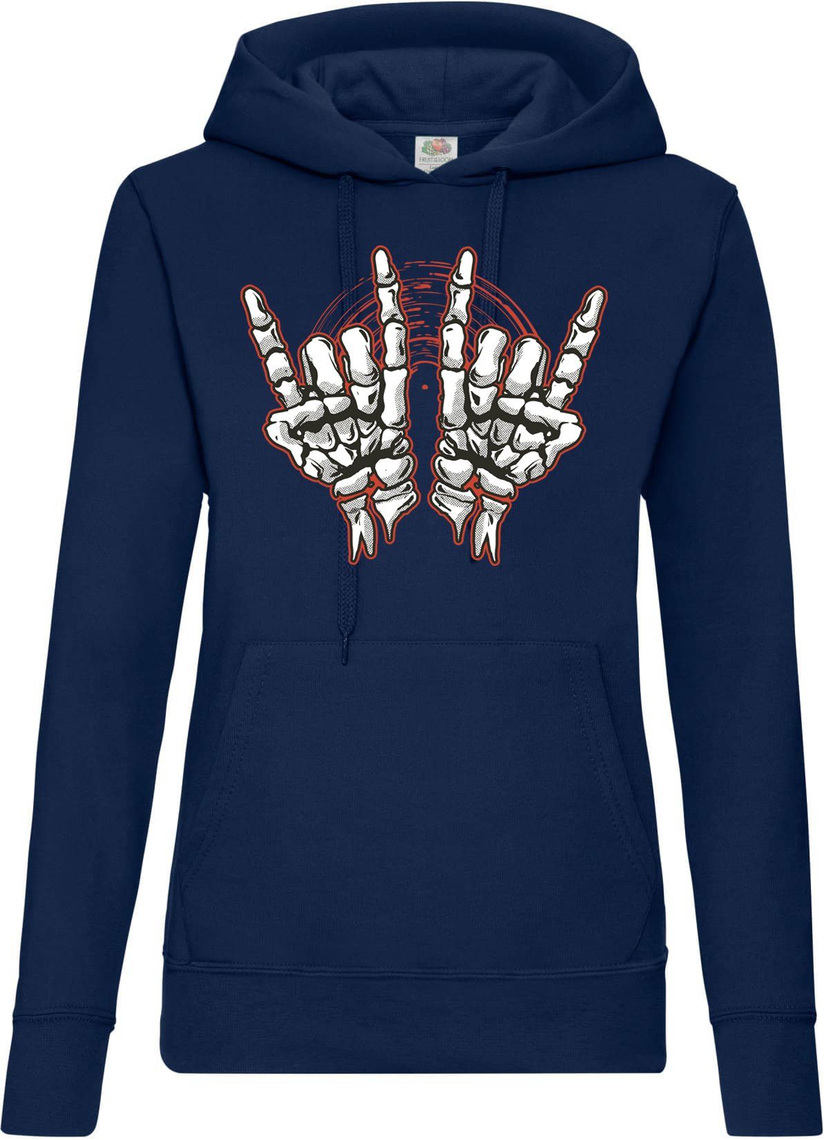 Kapuzenpullover Skelett Hand Rock'n'Roll Damen Hoodie Pullover Horror im Fun-Look
