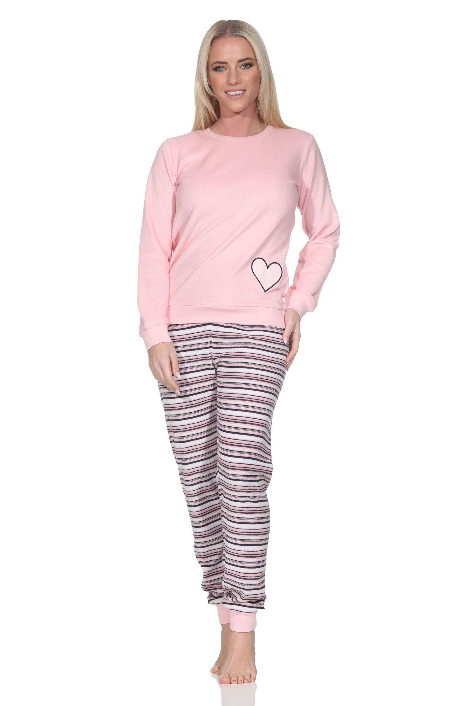 Normann Pyjama Normann Damen Frottee Schlafanzug mit Herzmotiv – auch in Übergröße