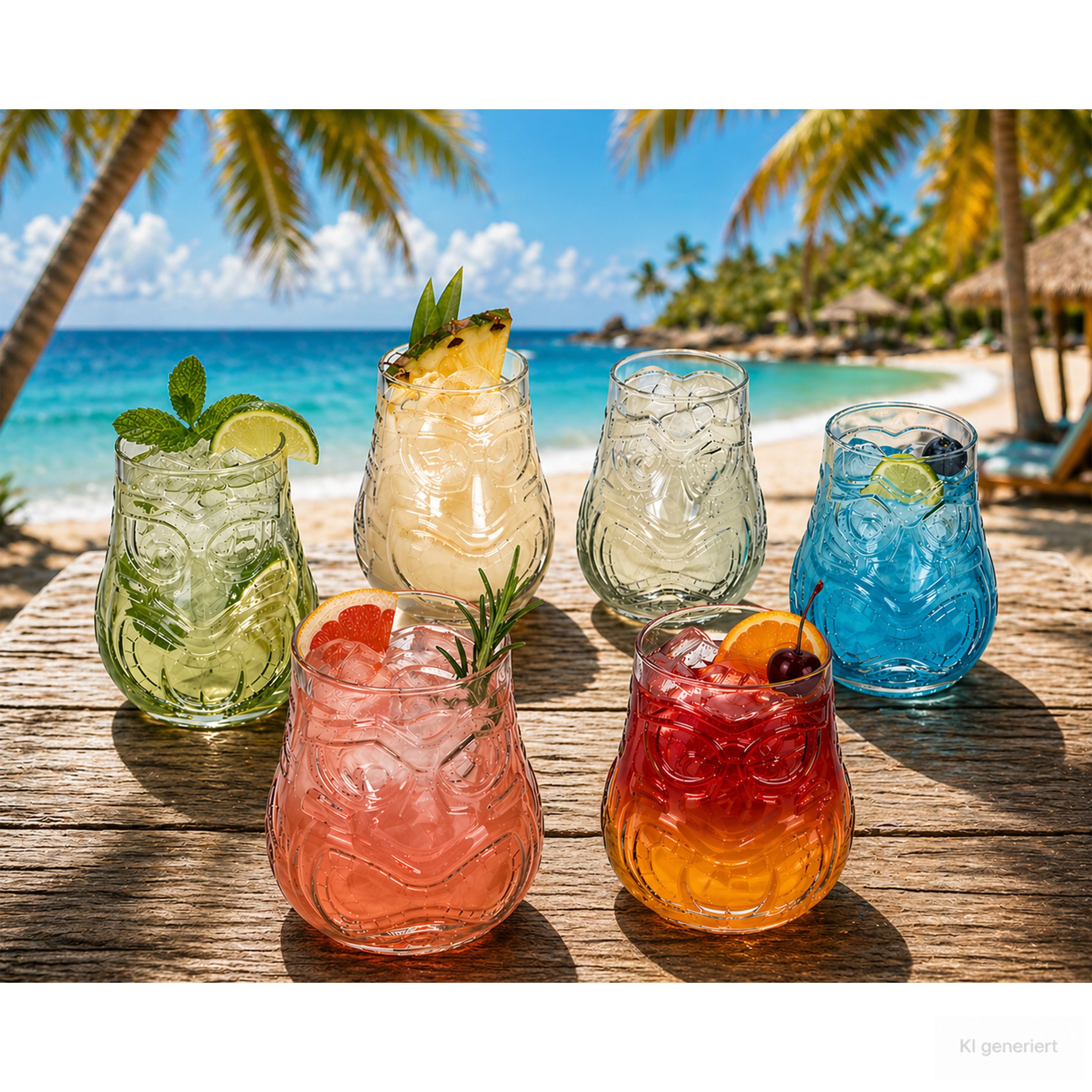 MamboCat Cocktailglas 6er Set Tiki Cocktailgläser Trinkgläser mit Tiki Dekor Longdrinkglas, Glas – Bild 5 von 5
