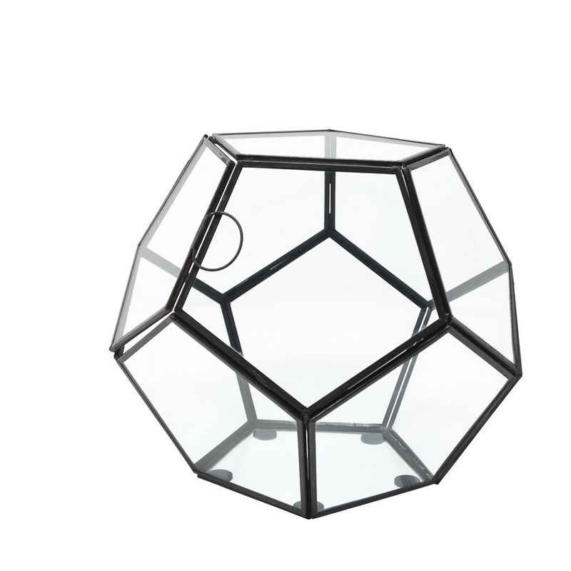 LaLe Living Blumentopf Nani geometrisches Terrarium aus Glas & Eisen in Schwarz 20 x 26 cm