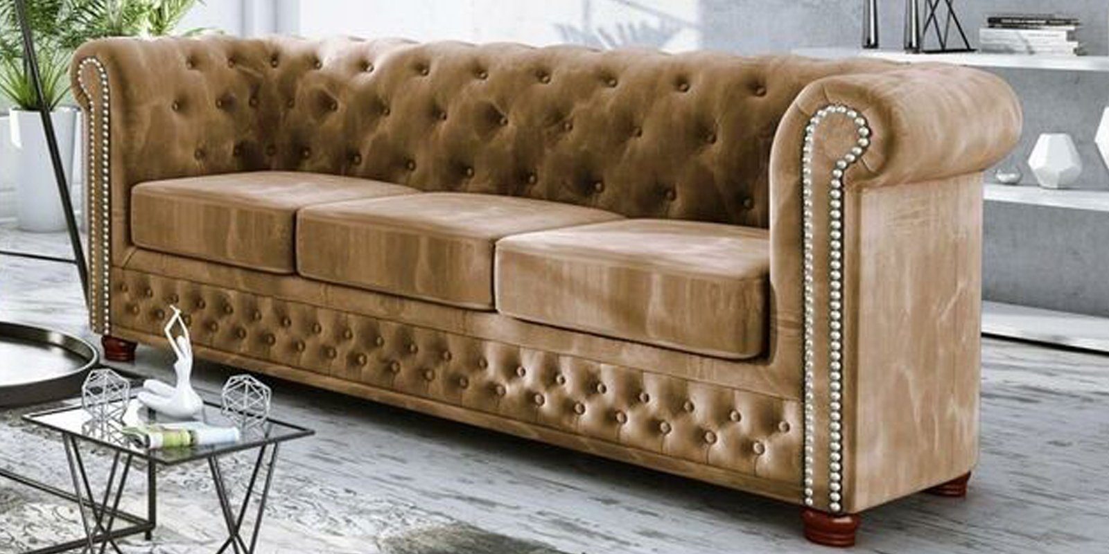 JVmoebel Sofa, Design Sofa 3 Sitzer Chesterfield Stoff Couch Polster