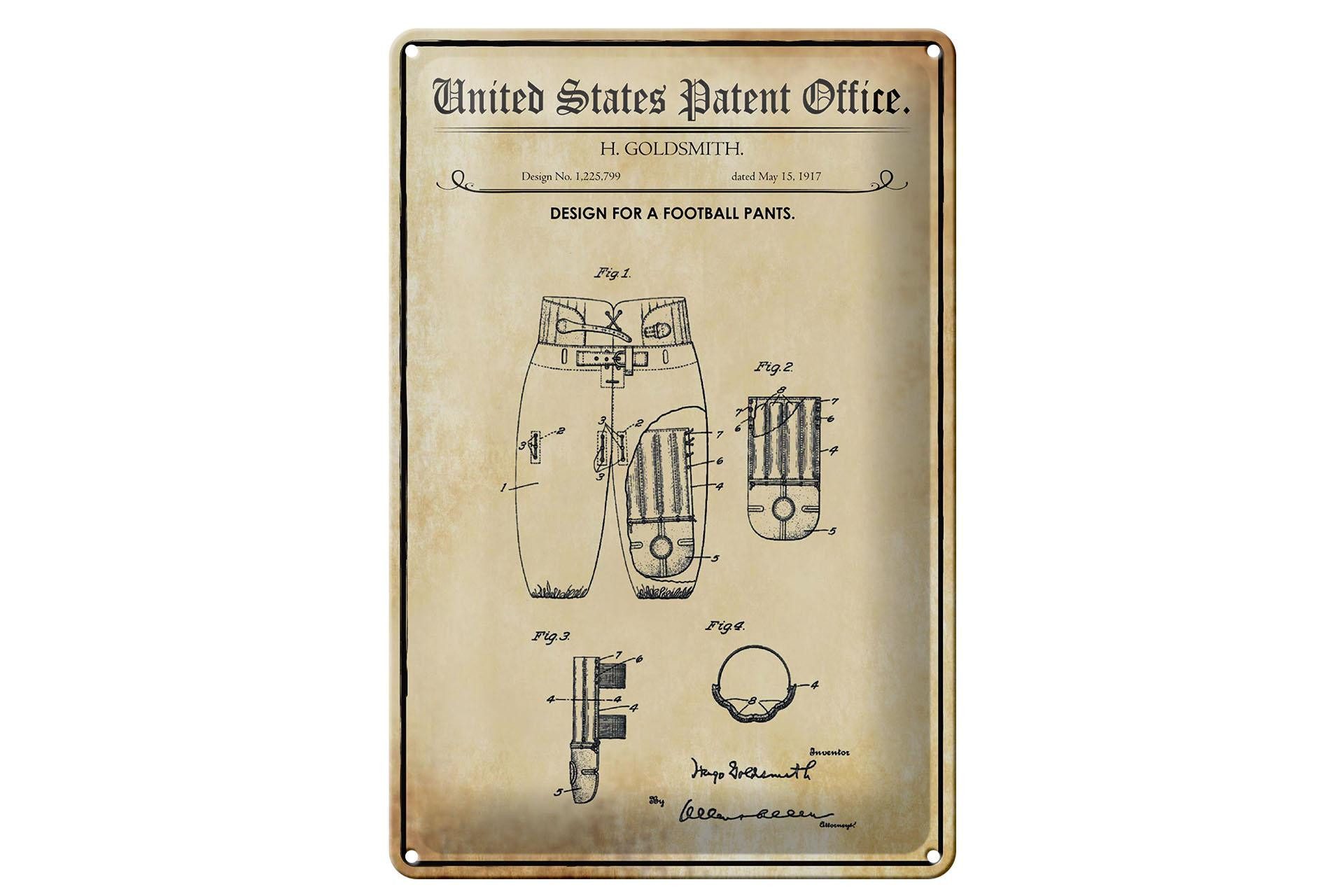 Femer GmbH Metallbild Patent 20x30 cm Entwurf für eine Football-Hose