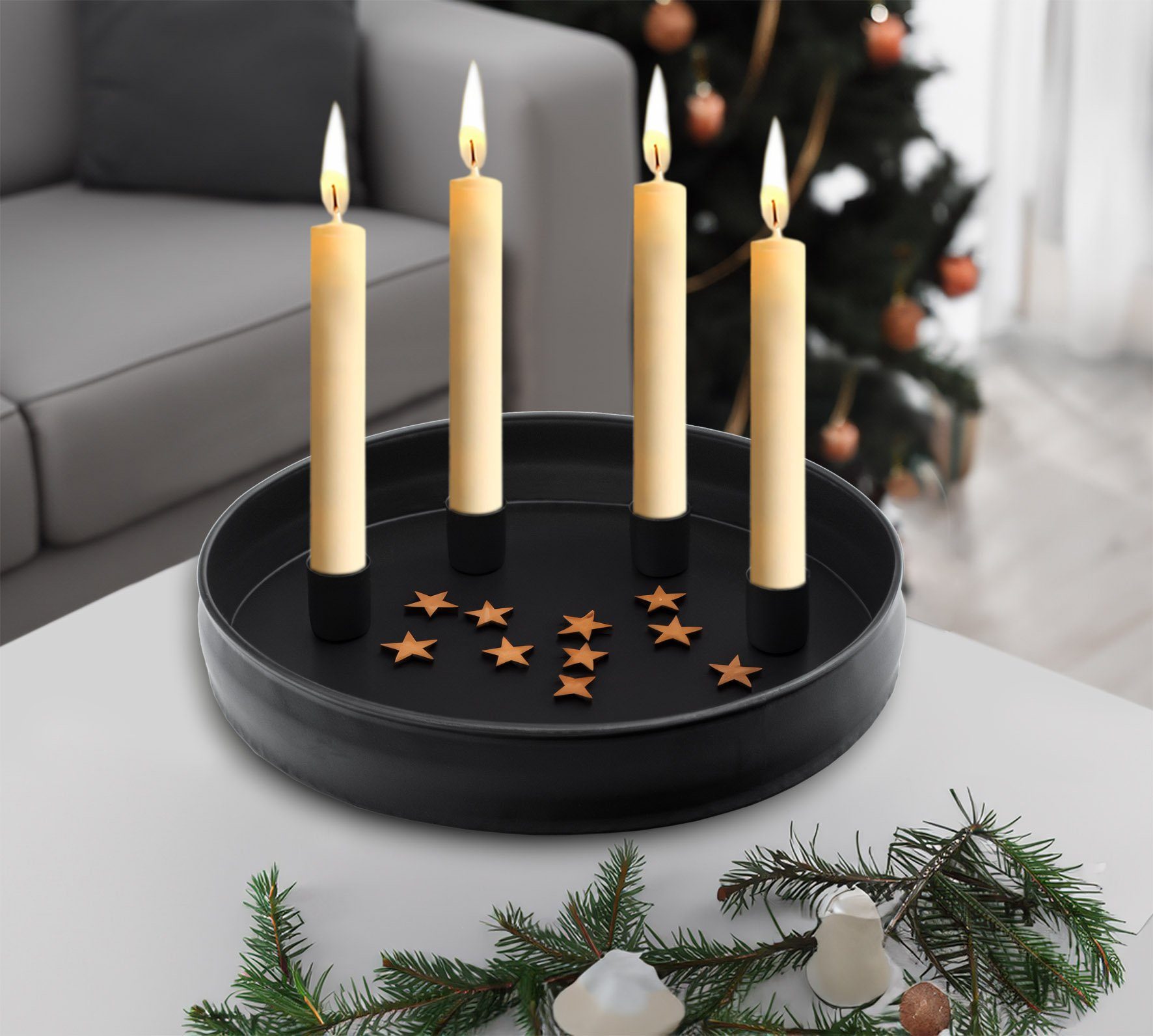 Spetebo Kerzentablett Metall Kerzentablett für 4 Stabkerzen - 26 cm (Packung, 1 tlg), Kerzenständer rund in schwarz