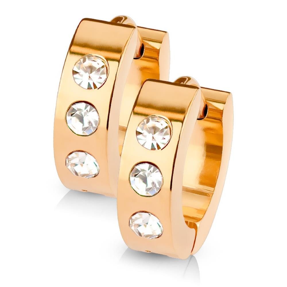 BUNGSA Creolen-Set Rosegold - Creolen mit Kristall-Stein aus Edelstahl Damen (1 Paar (2 Stück), 2-tlg), Ohrschmuck Ohrringe