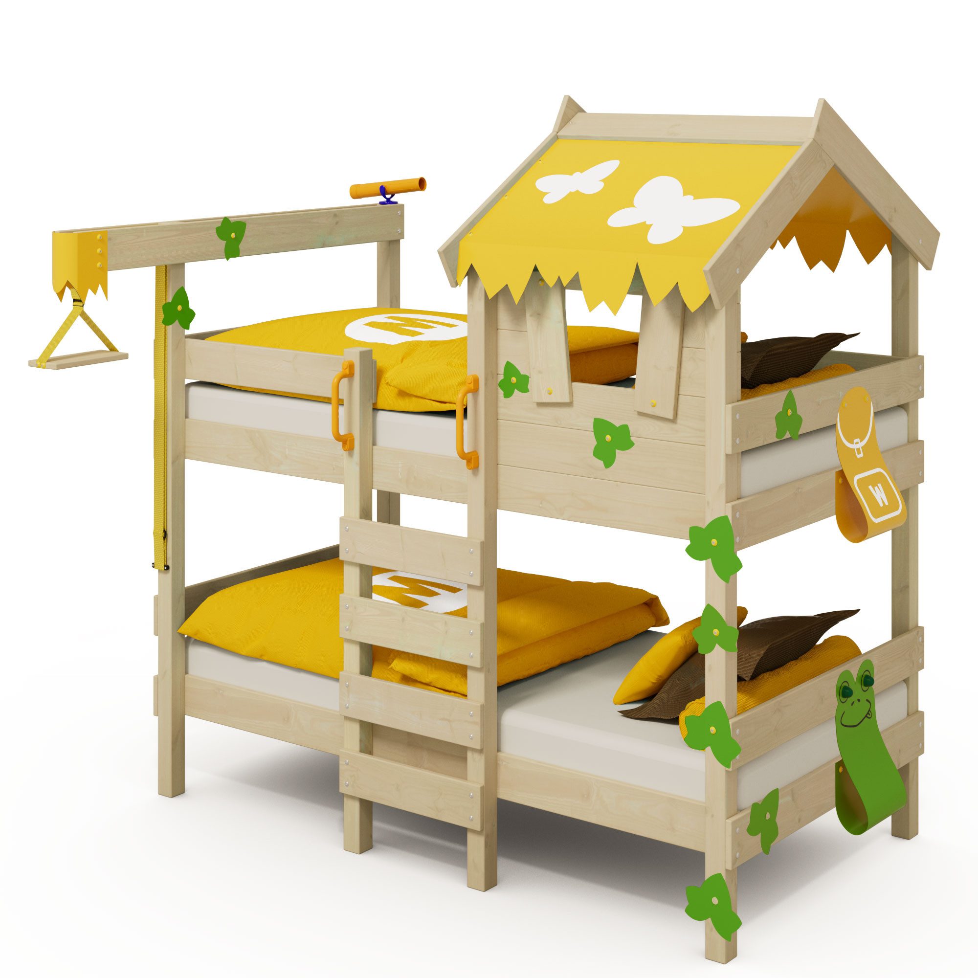 Wickey Kinderbett Crazy Ivy Etagenbett 90x200 aus Massivholz mit Dach und Leiter (Holzpaket aus Pfosten und Brettern, Spielbett für Kinder), Massivholzbrett