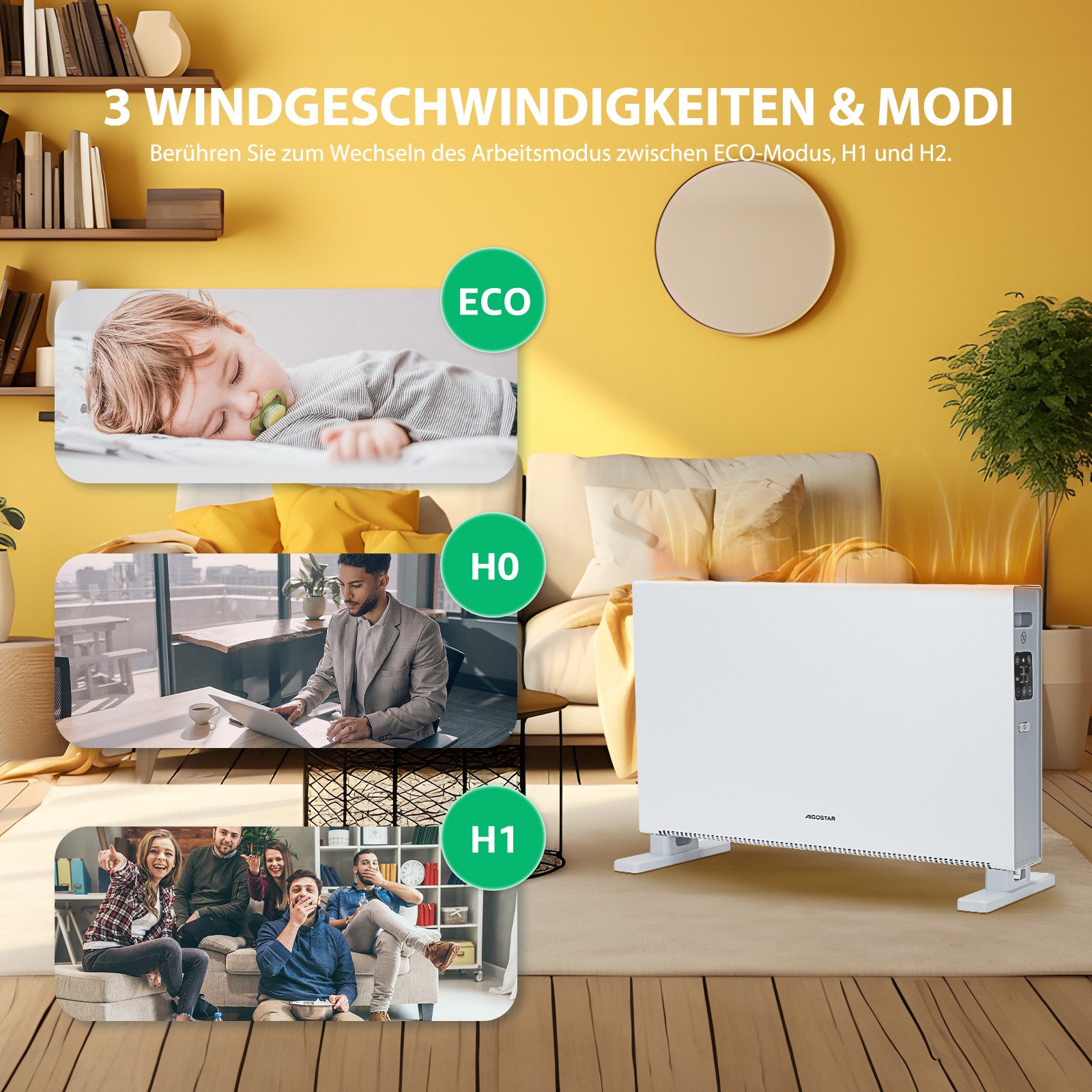 Aigostar Konvektor Elektroheizung energiesparend 2000W mit günstig online kaufen