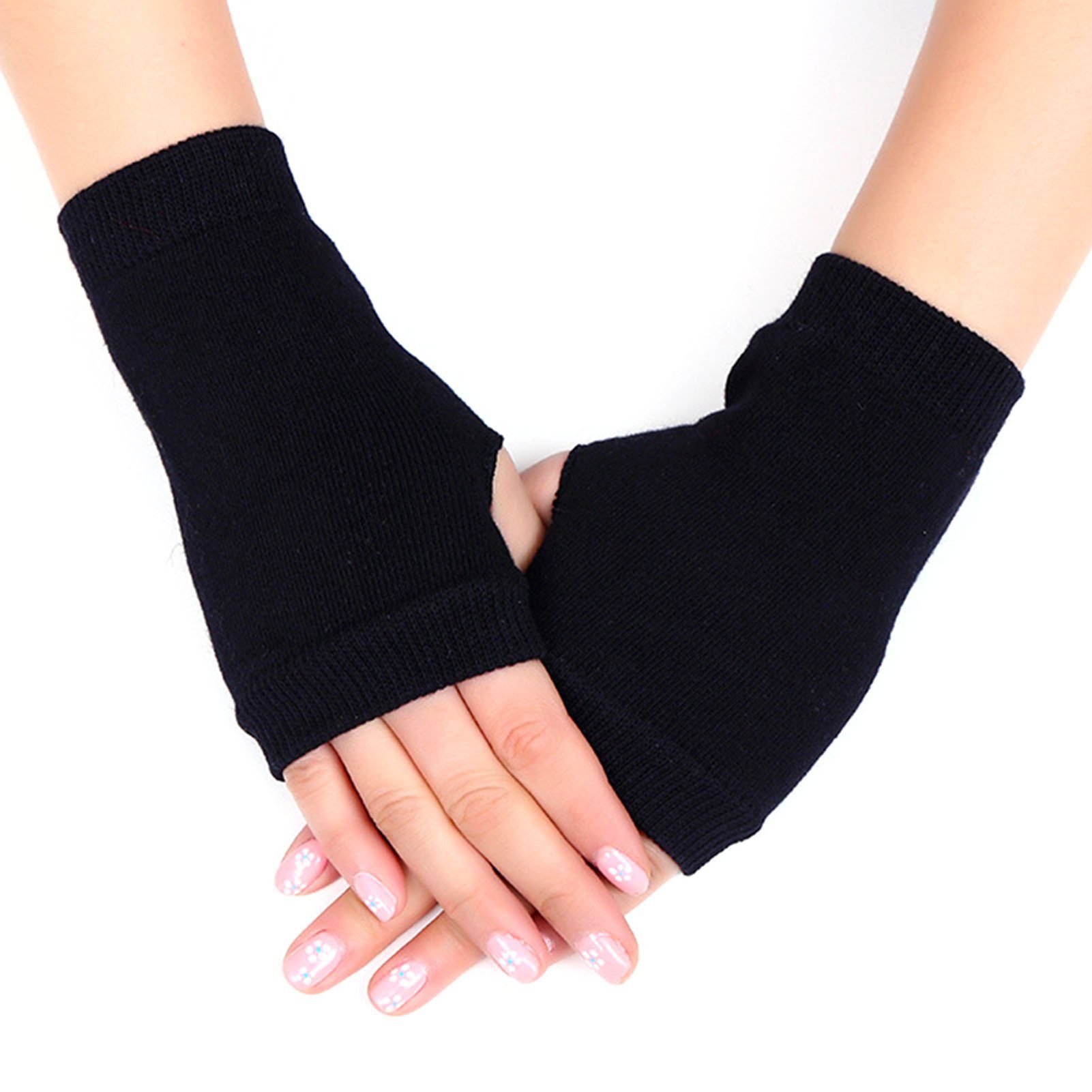 Blusmart Strickhandschuhe Halbfinger-Handschuhe, Fingerlose Handschuhe Strickhandschuhe Schwarz