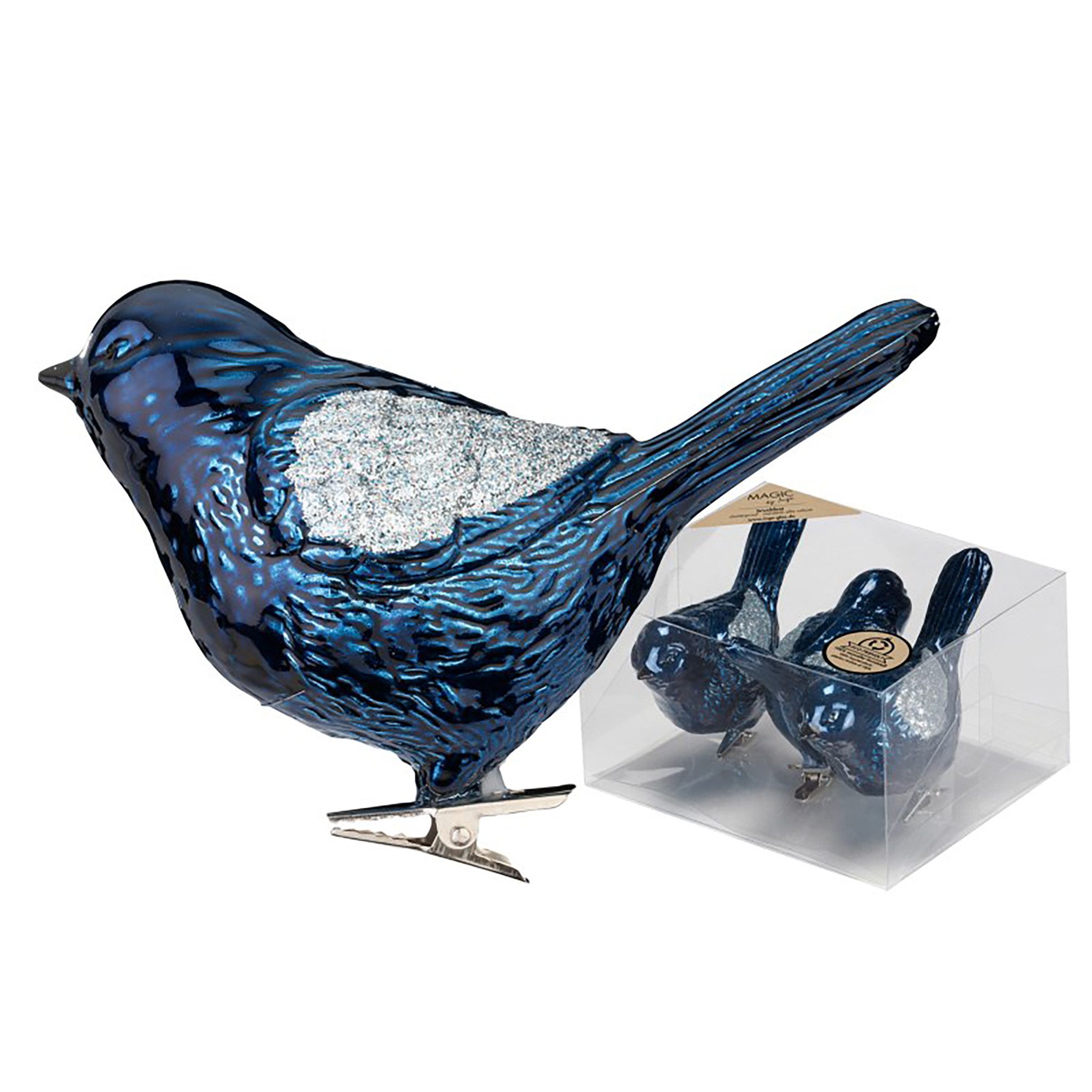 MAGIC by Inge Christbaumschmuck, Christbaumschmuck Kunststoff Vögel auf Clip 3er Set Night Blue