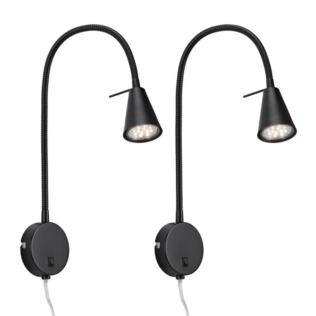 Briloner Leuchten Wandleuchte 2480025, LED wechselbar, 2700K - Extra-Warmweiß, schwarz, flexibler Arm, inkl. An/Aus Schalter, inkl. 1xLED/GU10