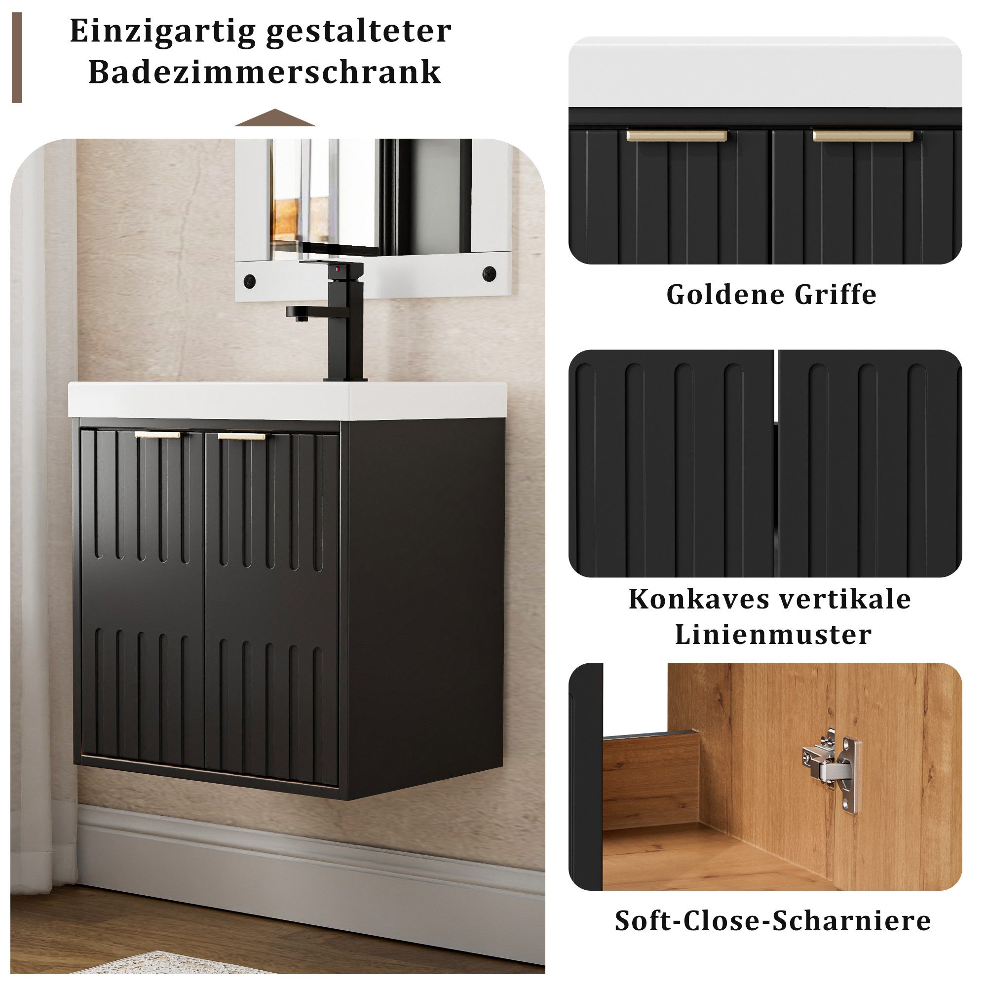 UEV Waschtisch klein Waschbecken mit Unterschrank set Badmöbel Gäste-WC hängend 49cm (Waschplatz ausreichend Stauraum,Badmobel Set fur Badezimmer, Unterschrank  – Bild 5 von 5