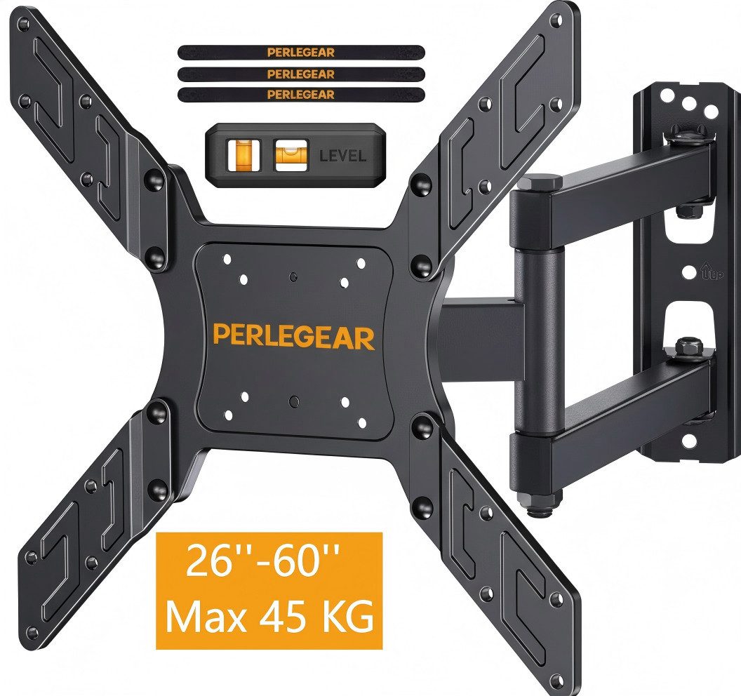 Perlegear TV-Wandhalterung TV-Halterung / Schwenk- und Neige-Wandhalterung für 26–60 Zoll, (bis 60 Zoll, bis 45 kg / Max. VESA 400 x 400 mm)
