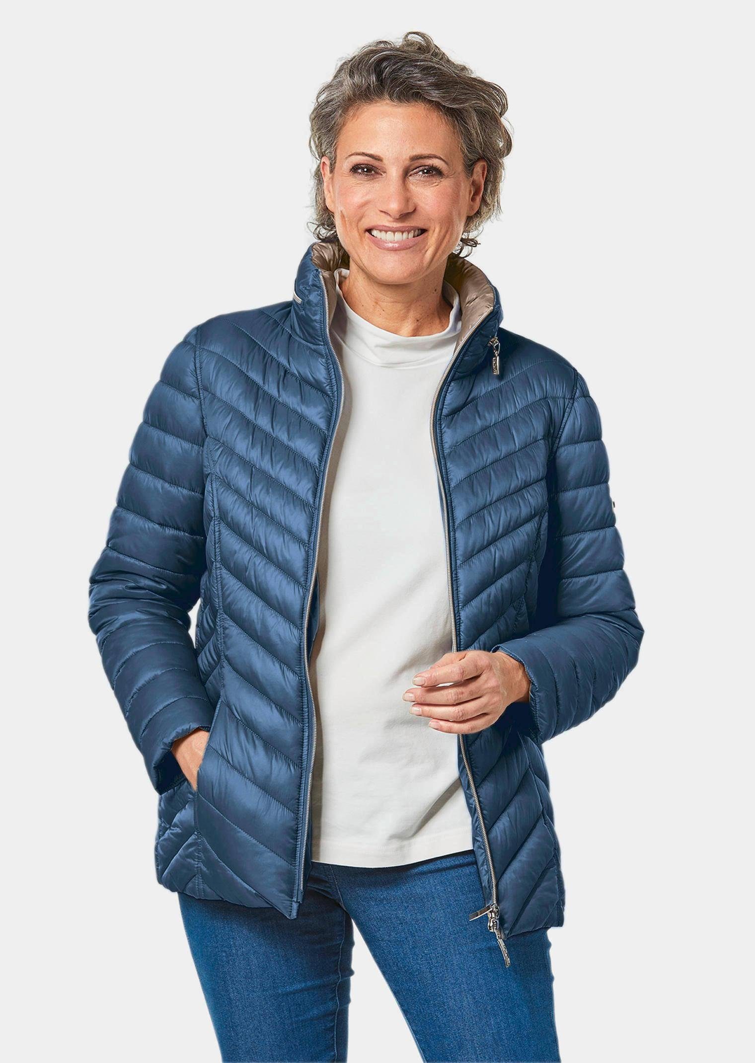 GOLDNER Steppjacke Leichte Steppjacke in knitterarmer Ware schieferblau / cappuccino