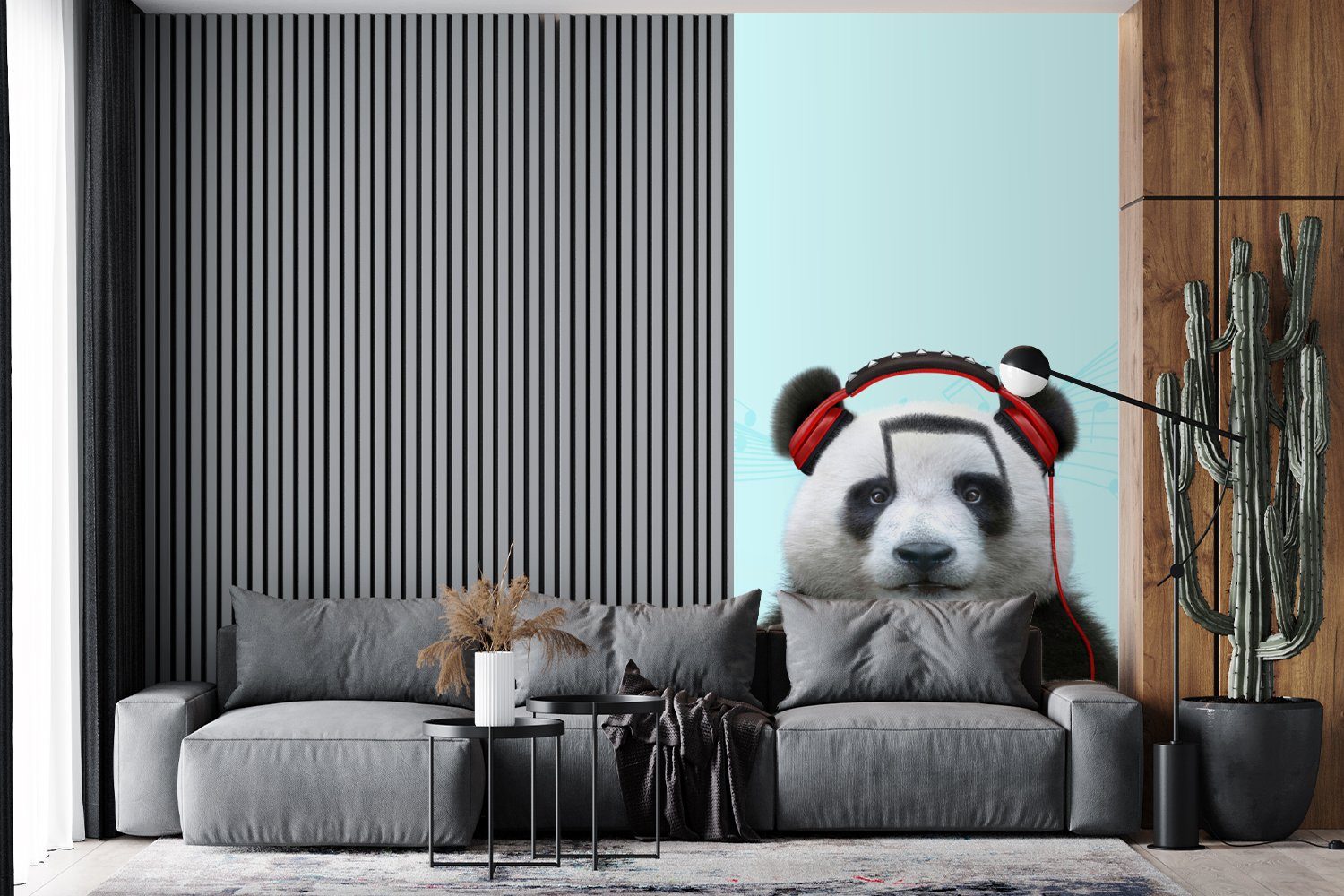 Vliestapete Wohnzimmer - bedruckt, Matt, Panda Tier - Fototapete Küche, - Kopfhörer für Rot, Schlafzimmer St), - Musiknoten MuchoWow Fototapete (2